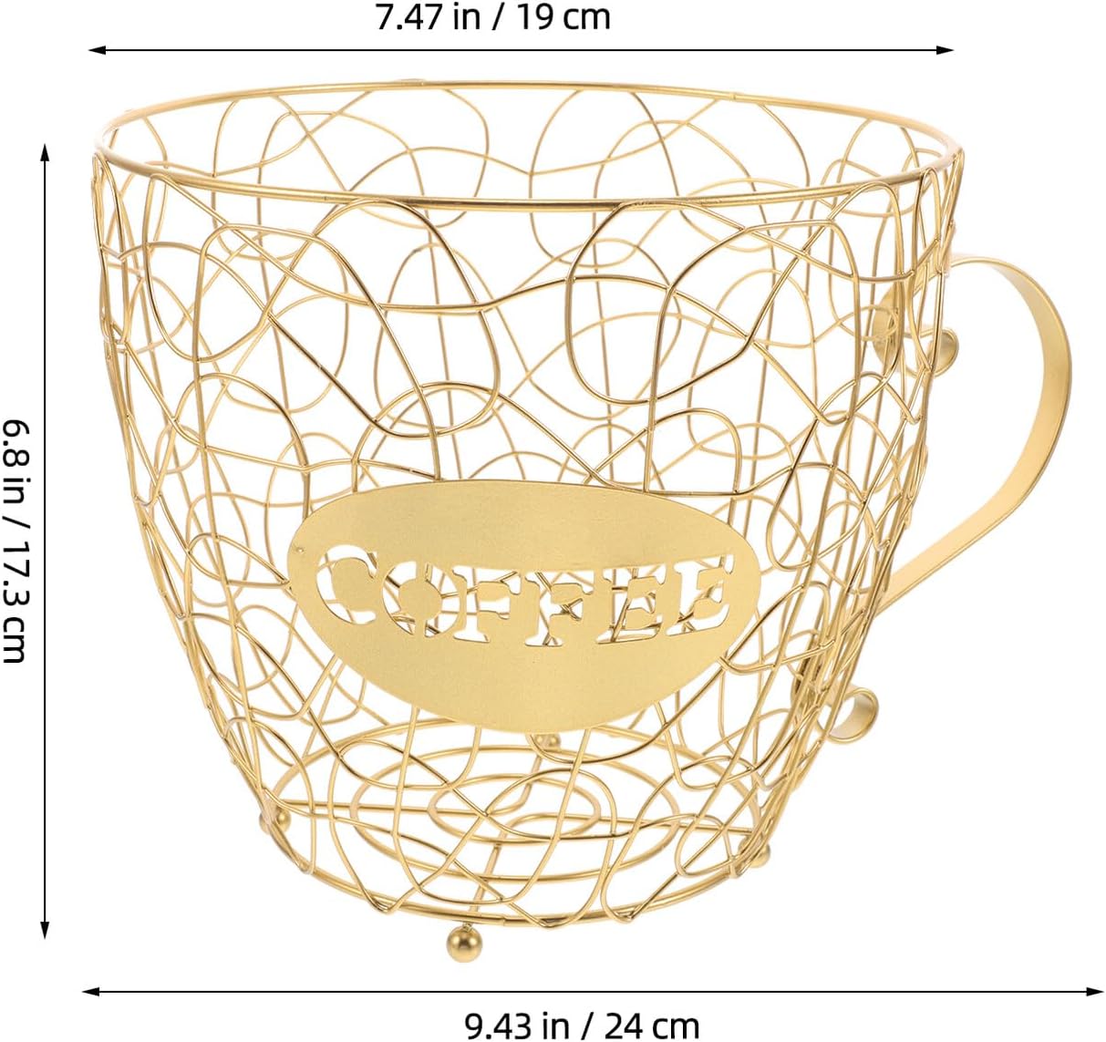 Coffee Pod Holder Organizer and Espresso Capsule Storage Rack, Metal Wire Basket with Cup Shape Design, Golden Coffee Station Organizer for Kitchen Countertop and Bar Use
