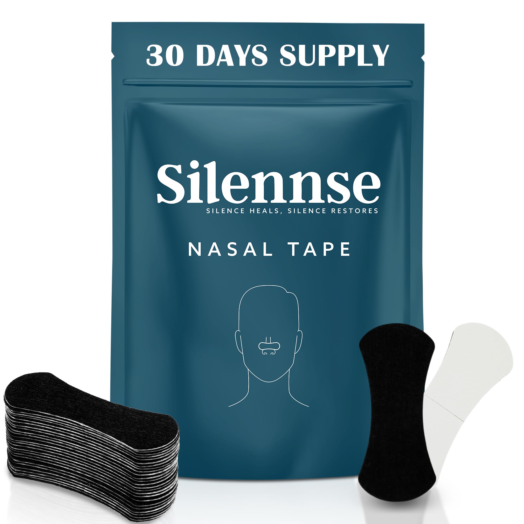 Silennse 30 Pcs Nasal Strips (Black) – Anti Snoring for Men & Women, Nasal Dilators, Nose Tape for Breathing, Snore Stopper, Nasal Tape to Stop Snoring