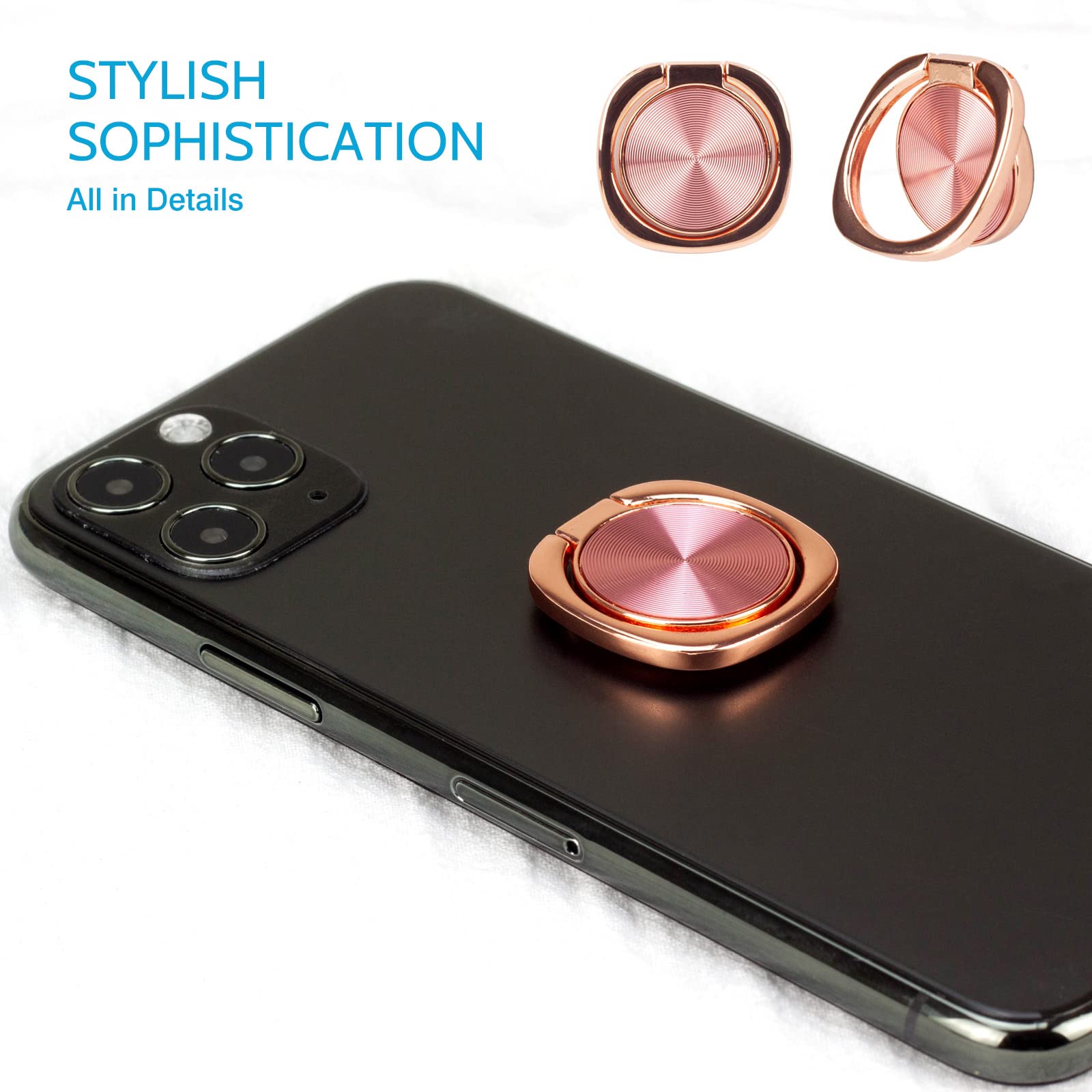 [Confezione da 2] Supporto ad anello per telefono cellulare con struttura arrotondata, rotazione a 360 gradi, con impugnatura in metallo lucido, accessori per smartphone (oro rosa)
