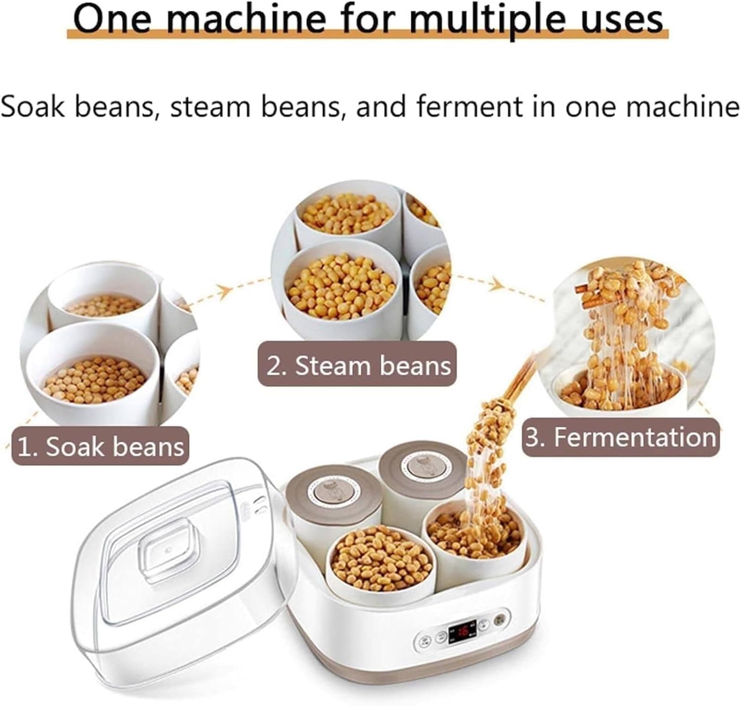 Electric Natto Fermenter Adjustable Temperature Yogurt Machine High Temperature Resistant Container Smart Panel Control for Home Bar Dessert Shop Specialty