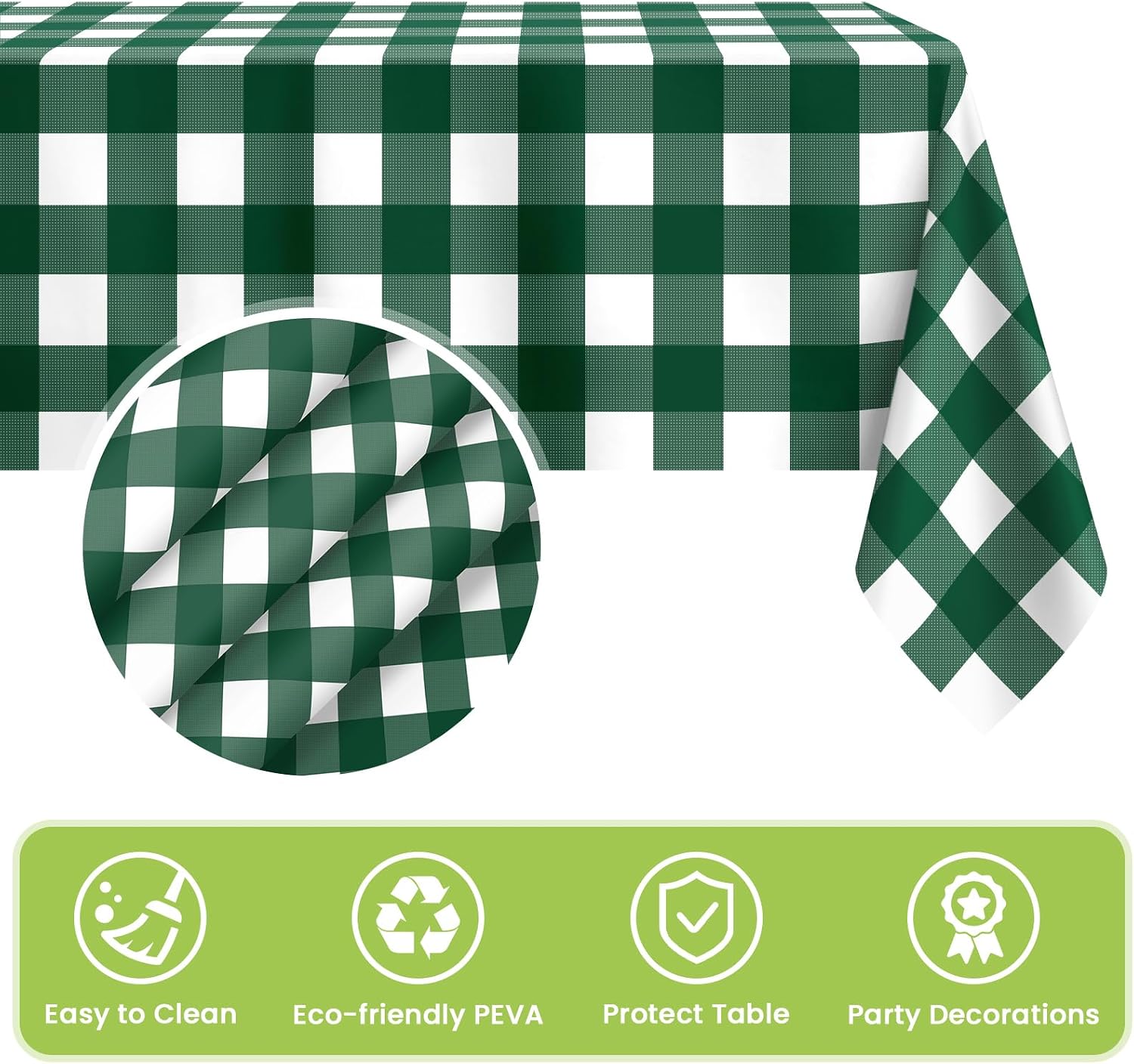Mulbozy 4 Pcs Green Gingham Tablecloth,Green Checkered Table Cloth 54x108in image 4