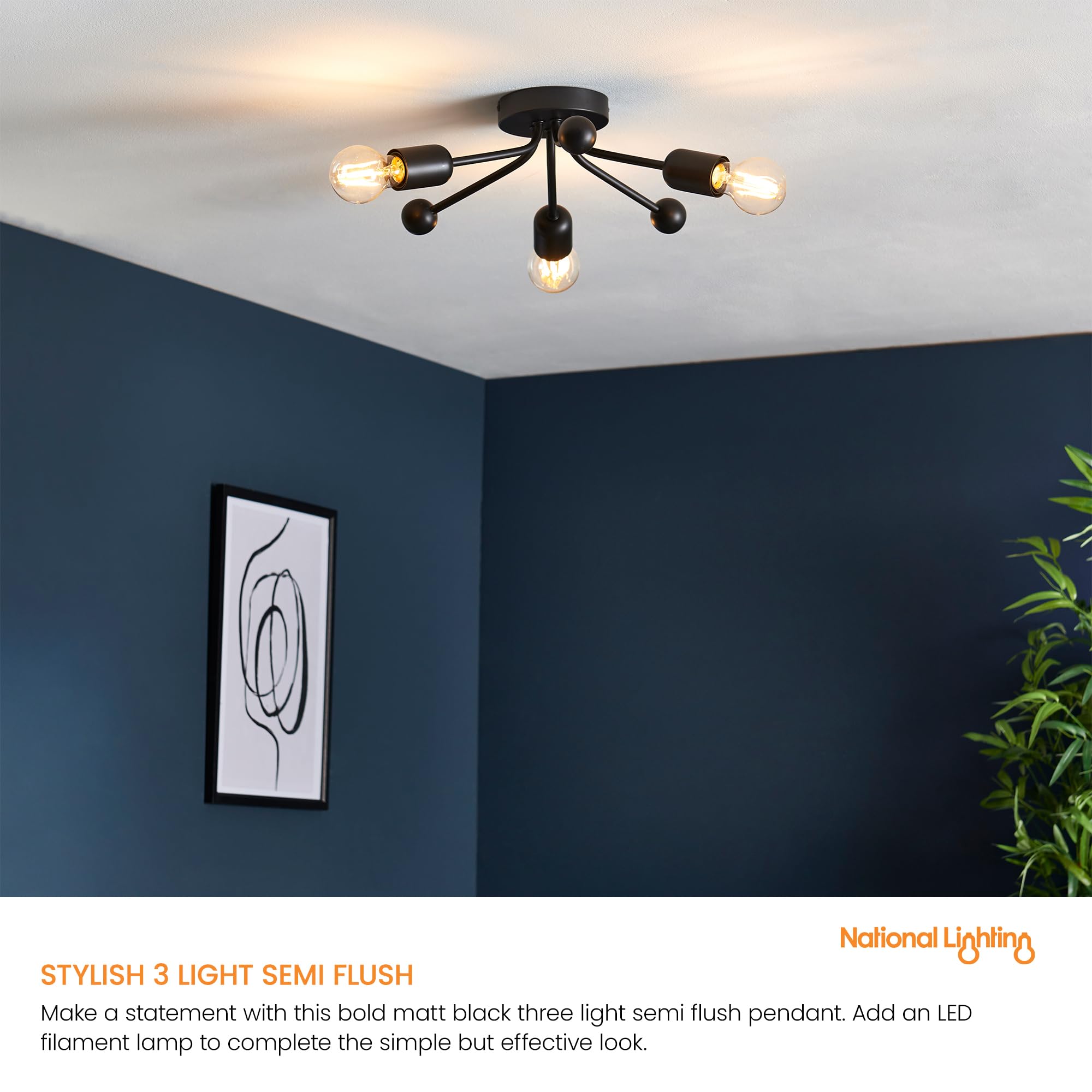 Industrial Semi Flush Mount Ceiling Light 4-Light Rustic Black Chandelier With E27 Base, Modern Sputnik Ceiling Lighting Fixture For Kitchen Dining Living Room Bedroom - View #5