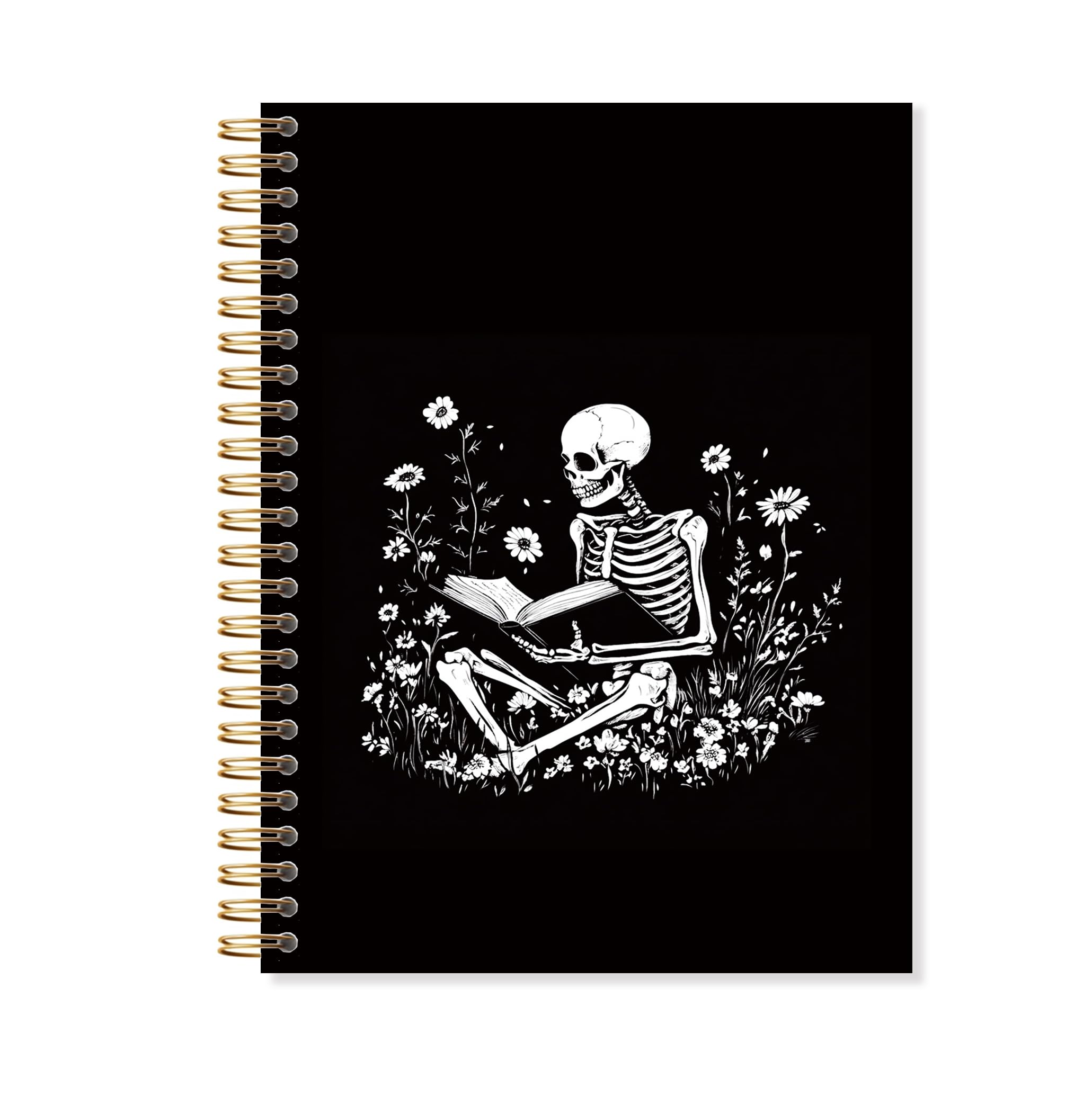 OSLYSOF Gothic Floral Skeleton Spiral Notebook, Book Lover Notebooks for Note Taking, Reading Journal for Books Lovers, Book Reader Journal, Goth