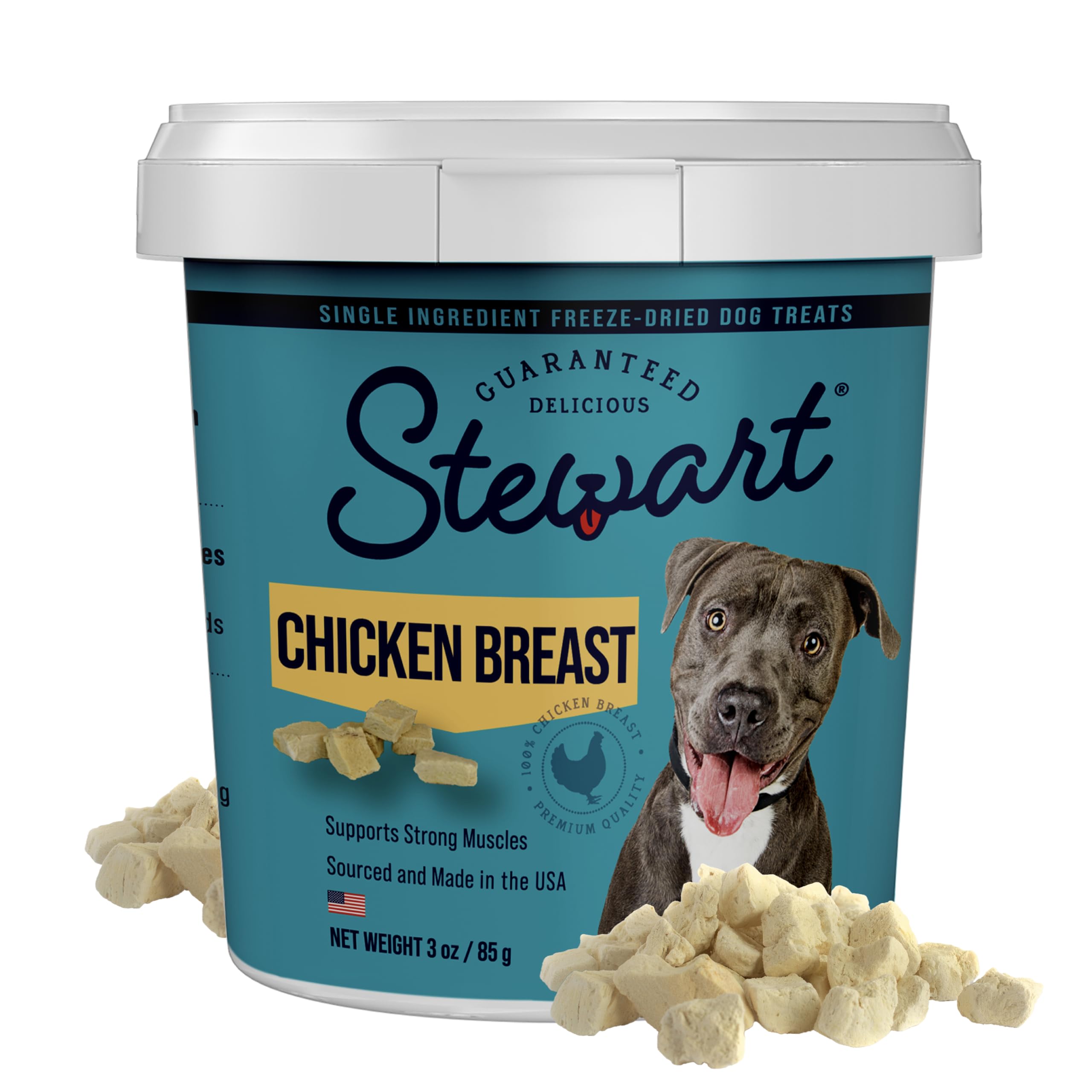 Stewart 100% Chicken Breast Dog Treats, 3 oz Tub, ~55 Pieces, Freeze Dried Raw, Single Ingredient, 74% Protein Training Treats or Meal Topper, Grain Free, Gluten Free