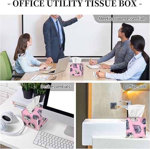 Miniatura 7 de Decorative Tissue Box Cover Square - Retro Camera Pink Print Leather Cube Tissue Box Holder Paper Case, Organizer Dispenser for Modern Home &