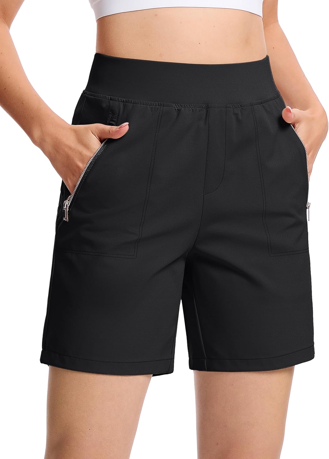 TACVASEN Women's 7'' High Waisted Hiking Golf Shorts Lightweight Stretch Athletic Shorts Summer Outdoor with Zipper Pockets