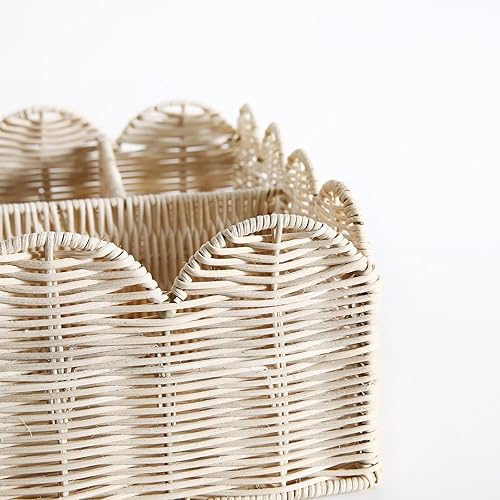 Miniatura 5 de Cesta festoneada dividida de ratán, cesta de mimbre para pañales festoneada, cesta tejida natural con 4 divisores, adecuada para habitaciones