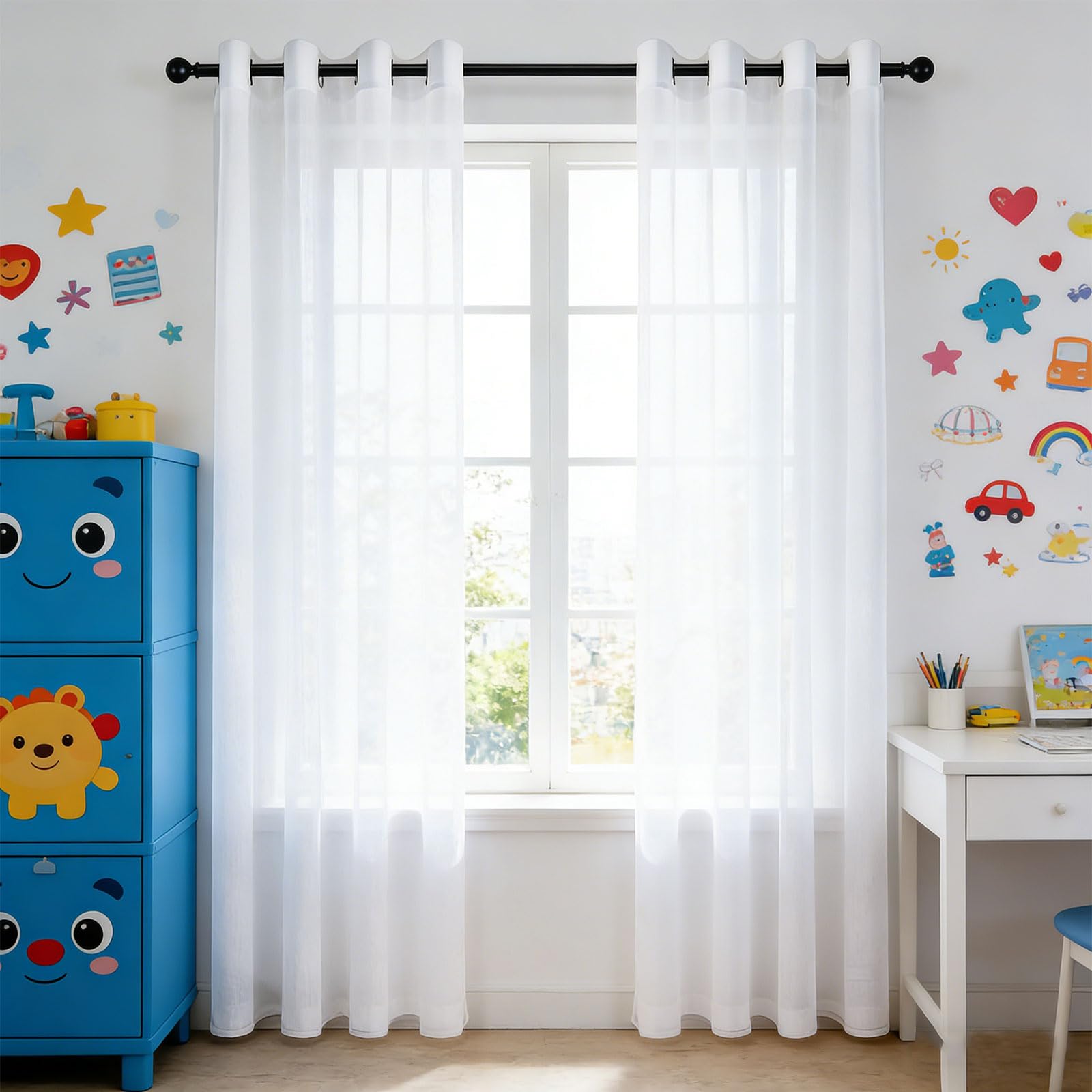 Voilage 205 x 250 cm blanc anti-UV pour salon et maison