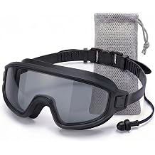 Swim Goggles, Wide View Swimming Goggle for Adult, Anti Fog &amp; UV Sunglasses Goggles with Earplug &amp; Quick-Release Buckle &amp; Waterproof Bag, Leak Proof Goggle for Pool Beach Water Men Women Kids