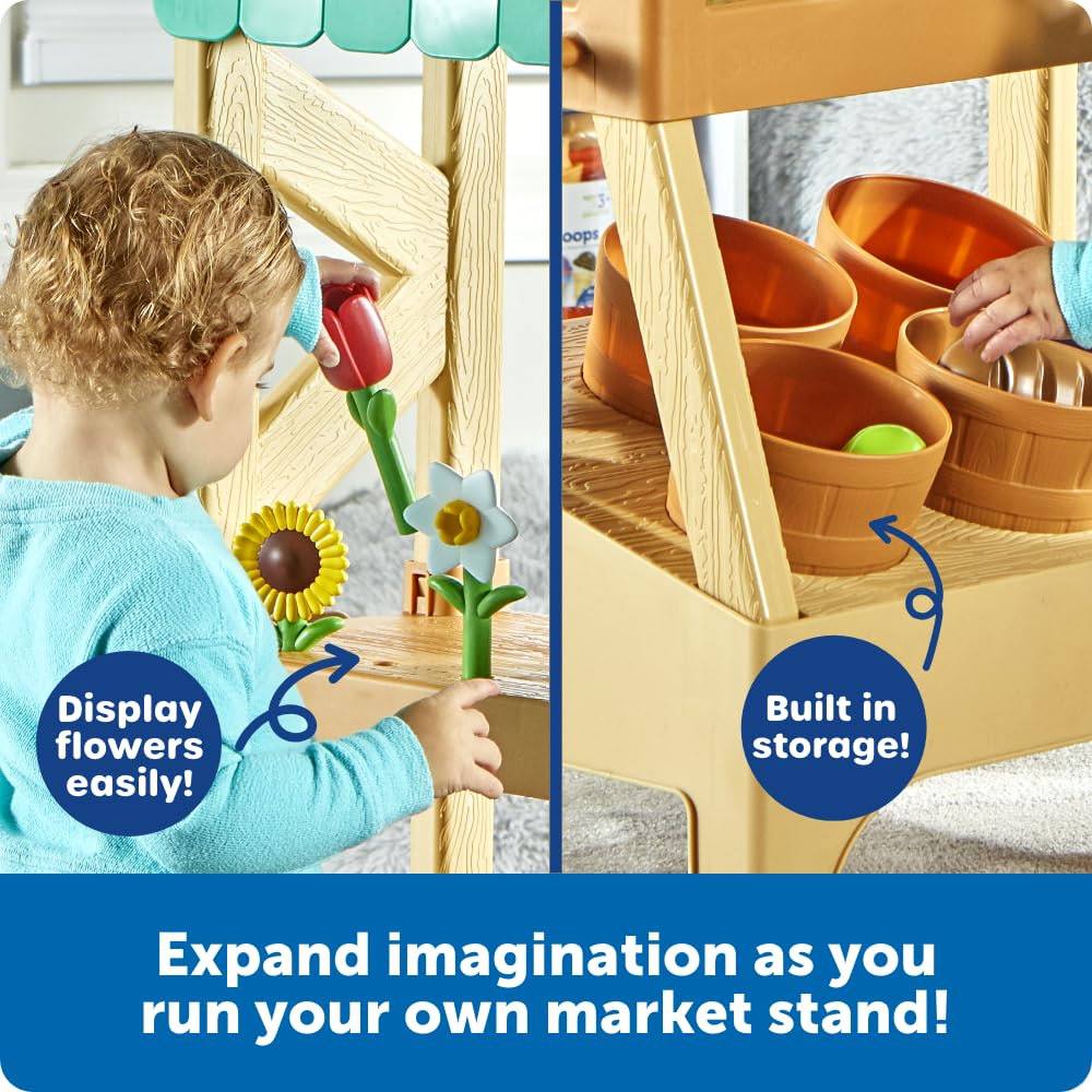 Learning Resources Mein erster Farmstand Rollenspiel‑Marktstand aus Holz, 27 Teile Obst & Gemüse – Bauernhofspiel ab 2 Jahren