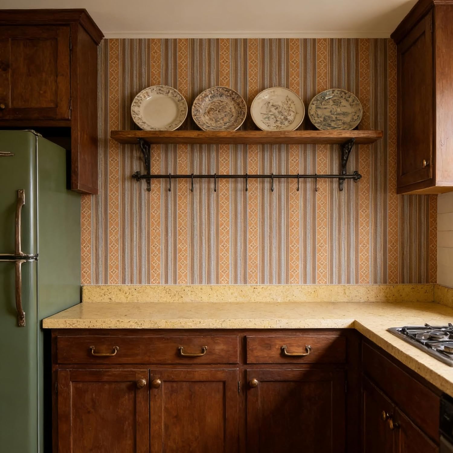 Vintage Striped Diamond Peel and Stick Wallpaper, Self-Adhesive, Removable, Orange and Silver, Thickened Material for Home Office, Living Room, Dining Room, 17.3x118 Inch