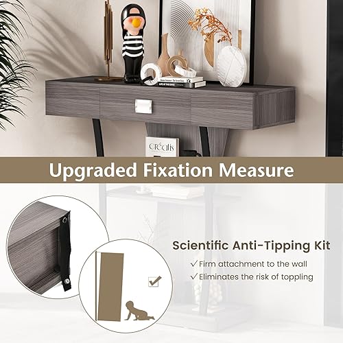 Miniatura 5 de Giantex Mesa consola, mesa de sofá con cajón y estantes de 2 niveles, mesa decorativa para entrada, pasillo y sala de estar (negro)