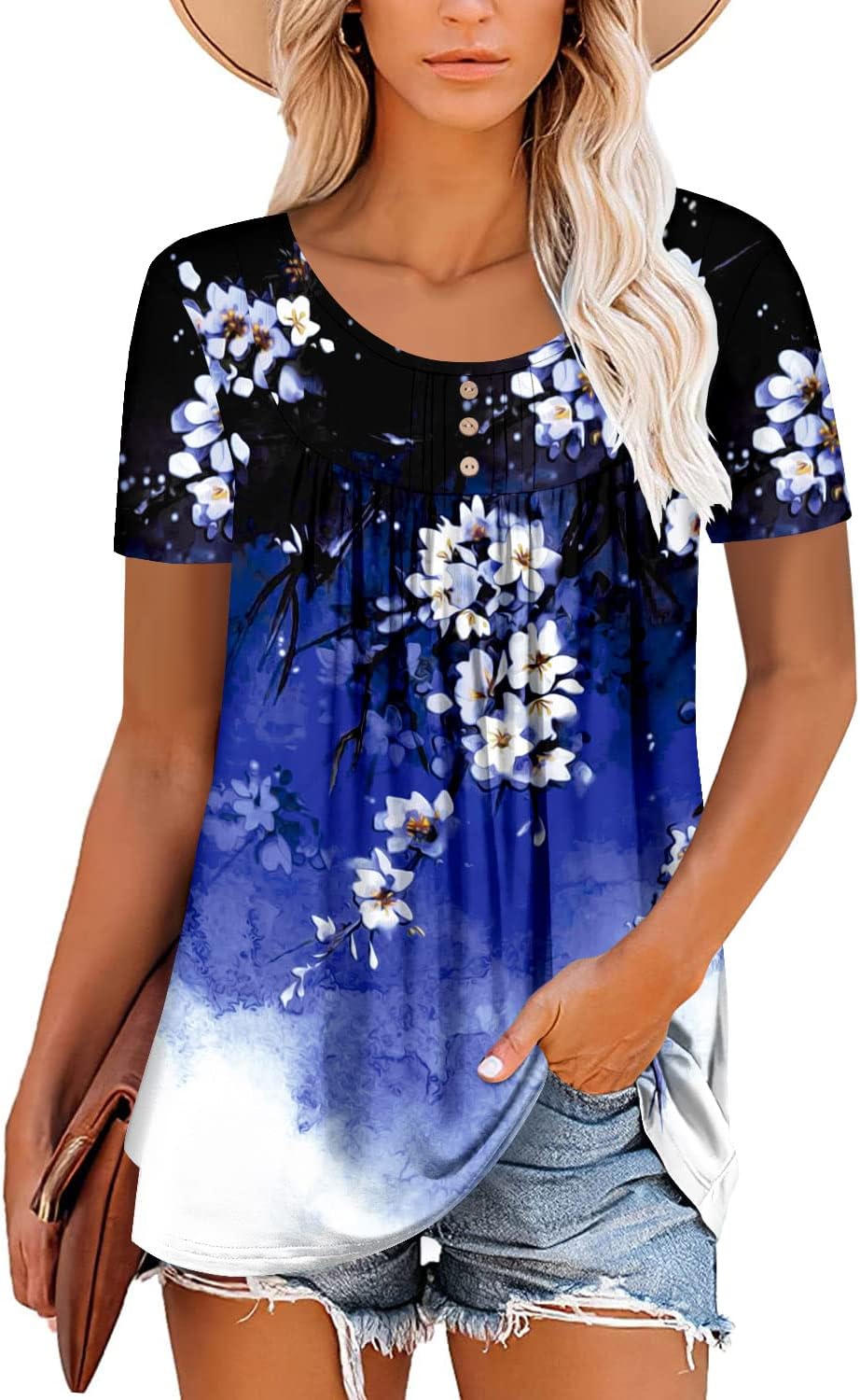 BETTE BOUTIK Women's Summer Tunic Tops Flowy Flare Botton Down Shirts Blouses S-3XL - Image 2