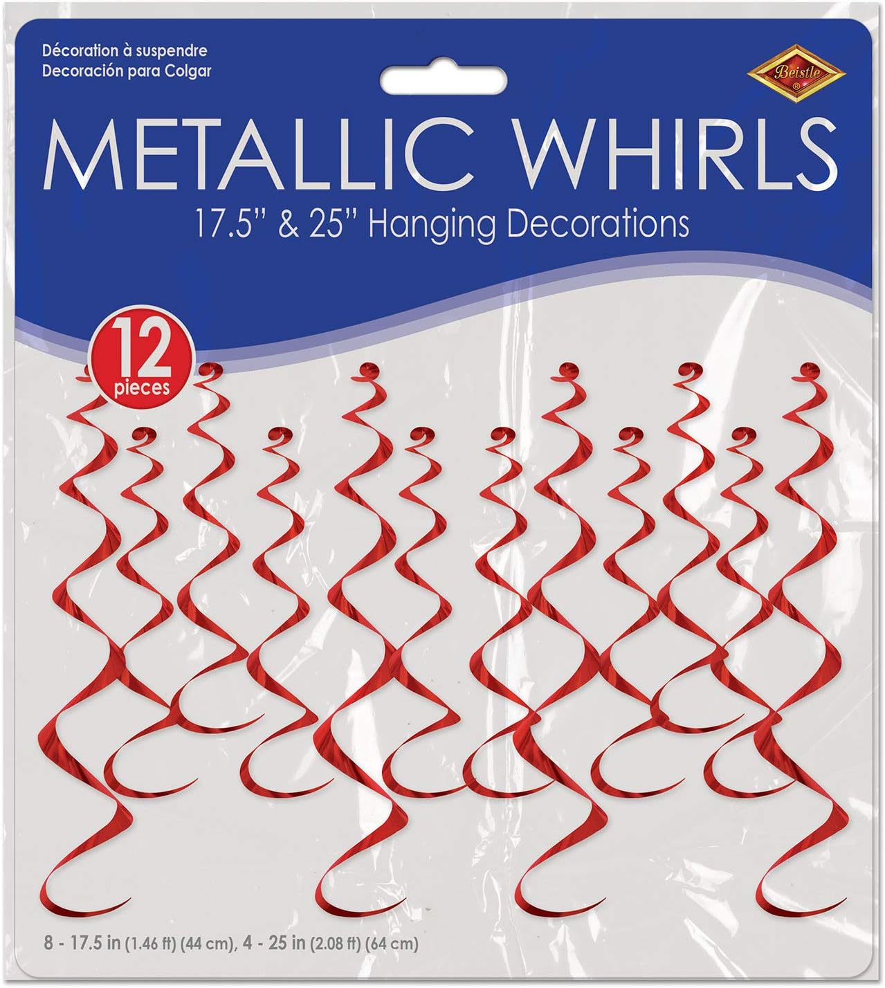 Beistle Metallic Decorations Party Favors, Red Metallic Hanging Whirls 17.5 Inch to 25 Inch, Pack 72