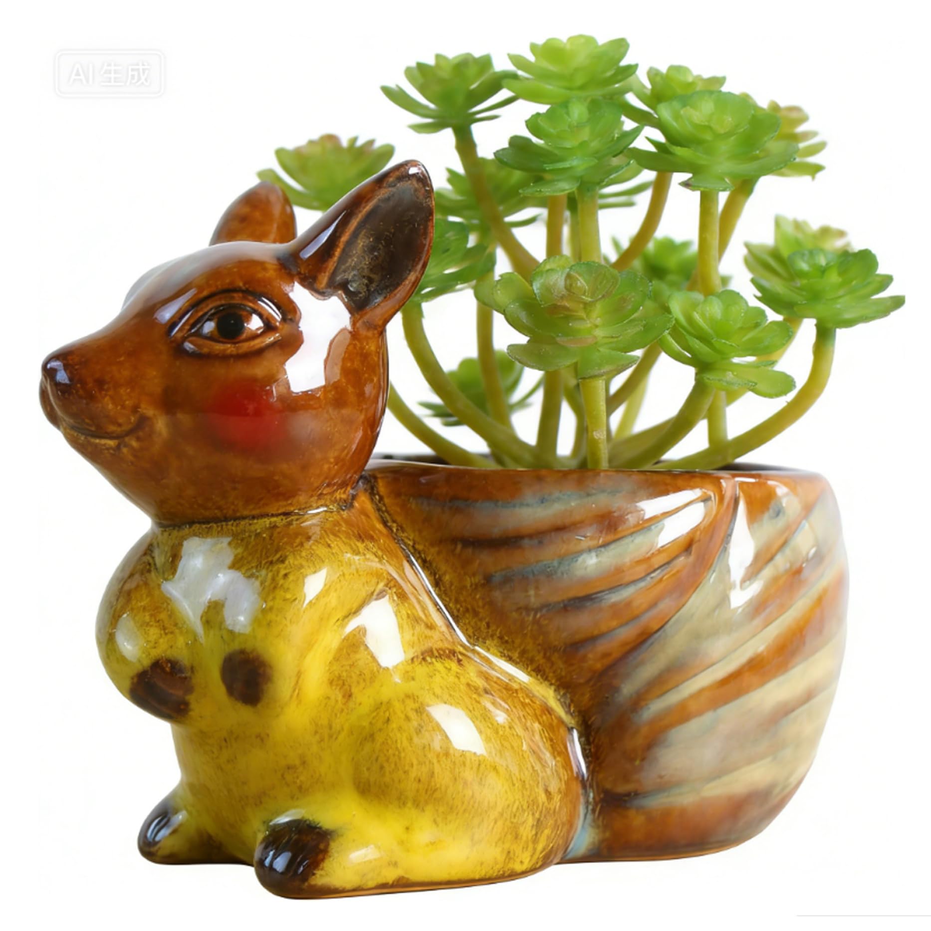 Pot de fleurs écureuil en céramique, idée cadeau originale pour cactus