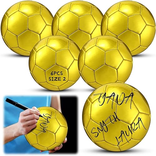 Balón de fútbol dorado con autógrafo, tamaño oficial, 2, mini trofeo, fútbol dorado personalizado con bomba de aire para trofeos, aniversario,