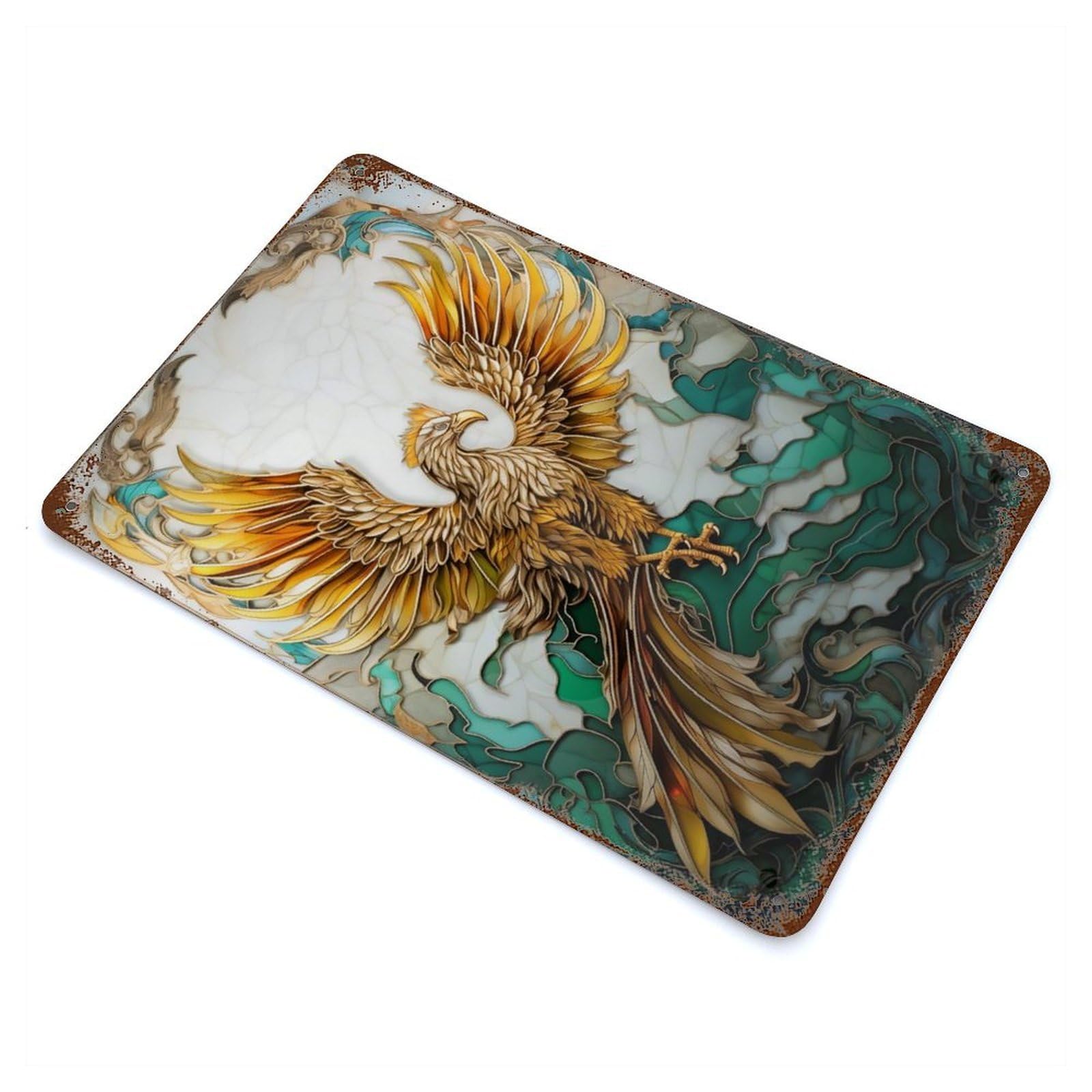 Garage Style Abstract Phoenix Rust Effect Tin Sign 11.8"x7.9", Industrial Home Decor for Bar And Workshop