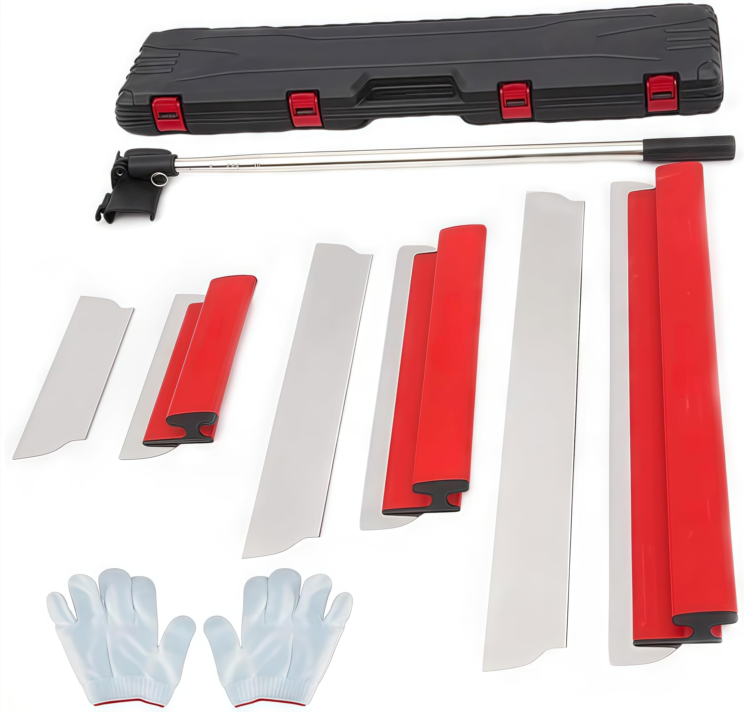 Trockenbau-Skimming-Messer-Set mit Verlängerungsgriff, professionelle Trockenbau-Werkzeuge mit Handschuhen, Edelstahl 300 mm + 500 mm + 800 mm Skimming-Klingen zum Glätten von Wand und Decke