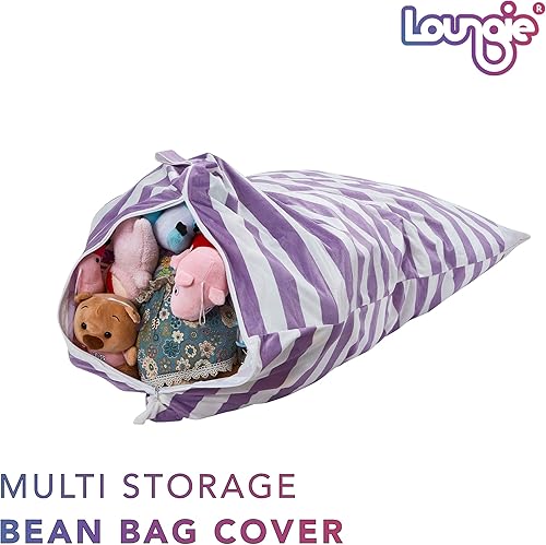 Miniatura 4 de Funda para puf de almacenamiento de animales de peluche, silla de puf extra grande de 55 pulgadas, lavanda a rayas Loungie