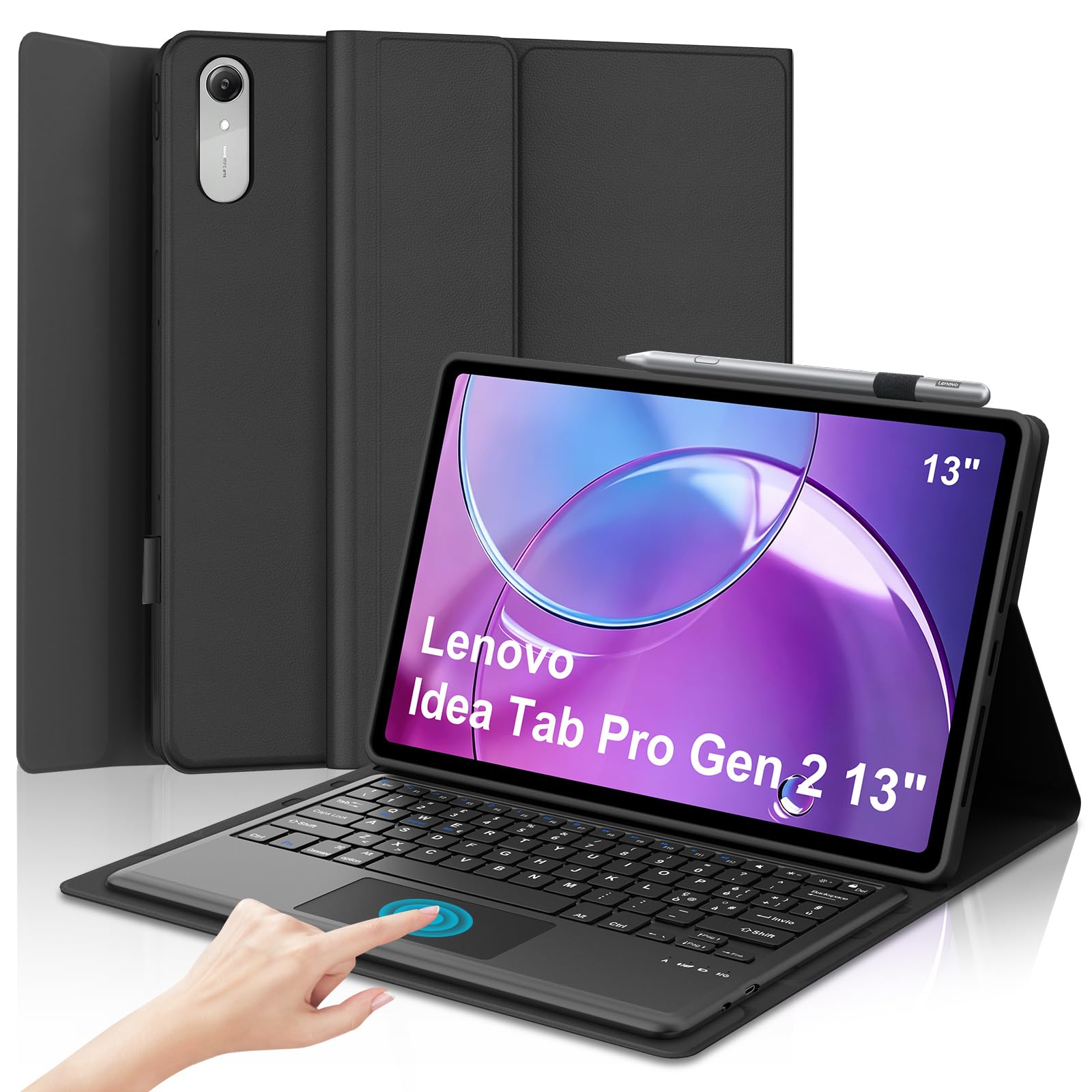 Cover Tastiera per Lenovo Idea Tab Pro Gen 2 13 Pollici 2026 con Touchpad | Custodia Tastiera Trackpad Italiano Bluetooth per Lenovo Idea Tab Pro Gen 2 13 Pollici 2026 TB390FU, Nero