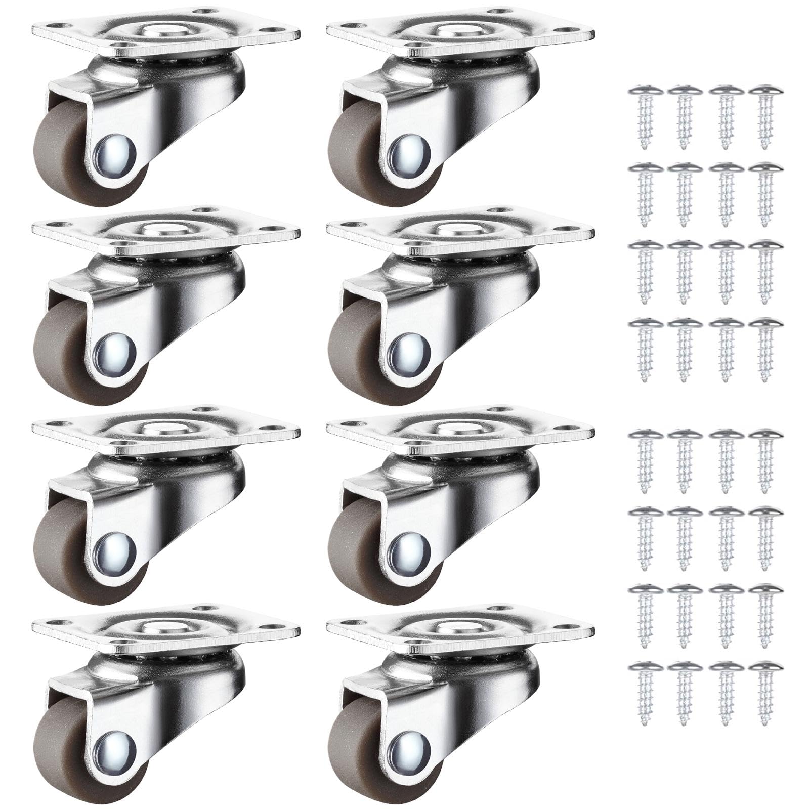 Mivanta 8 Stück 12 mm Möbelrollen Klein mit 16 M3 Selbstschneidende Schrauben – Mini Lenkrollen 360 Grad Drehbar Gummirollen Braun Universal Transportrollen für Kleine Möbel Kisten Aufbewahrungsbox