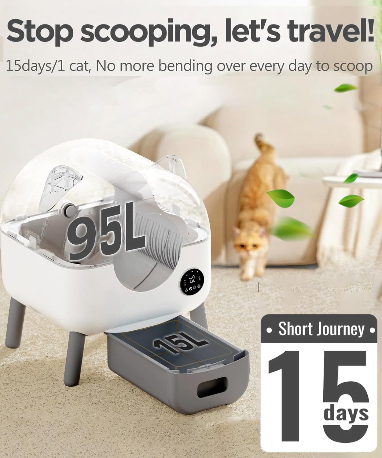 Self Cleaning Cat Litter Box, Extra Large Automatic Litter Box, App Control, Odor-Free, Large Electric Litter Kitty Box, Multi-Cat Design, Includes Mat and 2 Garbage Bags - image 5