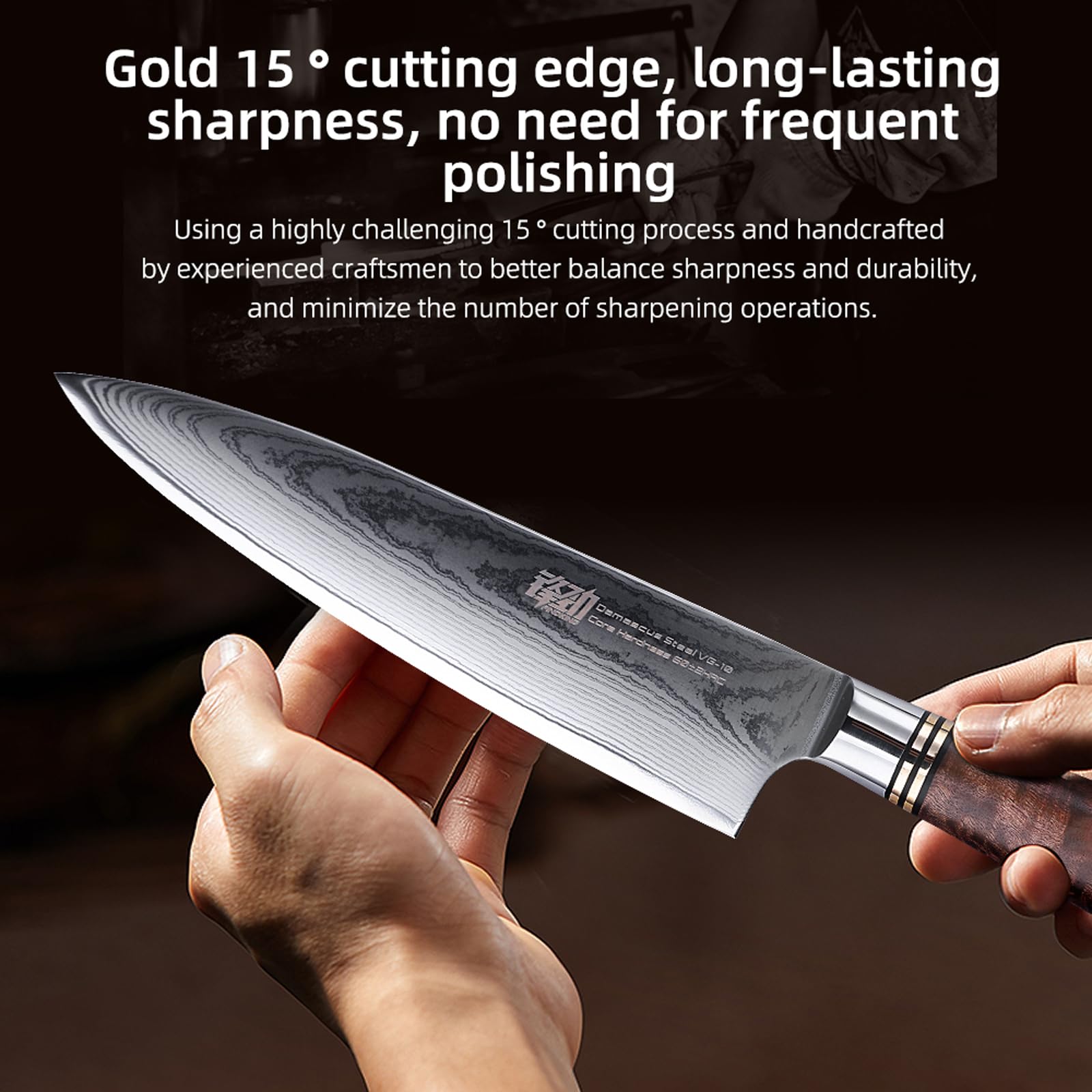 FINDKING Coltello Chef Damasco 20 cm, VG10, Legno Burl