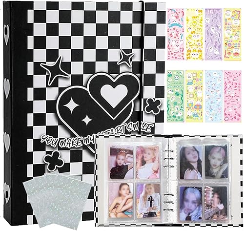 Vista 46 de Kpop Carpeta para tarjetas fotográficas de 3 pulgadas, libro con 50 fundas holográficas para tarjetas y calcomanías coreanas Kpop, álbum de tarjeta