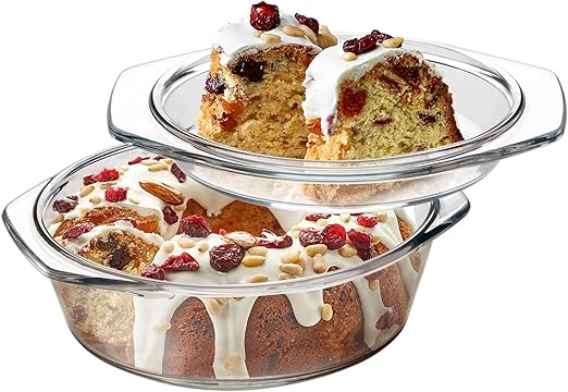 NUTRIUPS Small Round Glass Casserole Dish with Lid, 1 L Mini glass bowl with glass lid, Microwave and Oven Safe