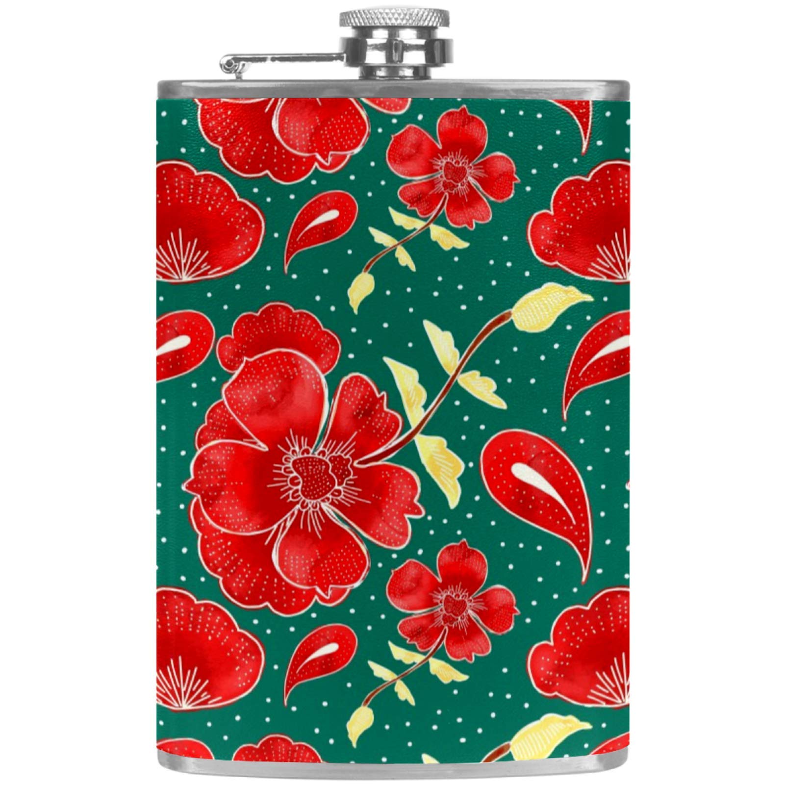 Flasque à whisky en cuir premium et bouteille de vin florale