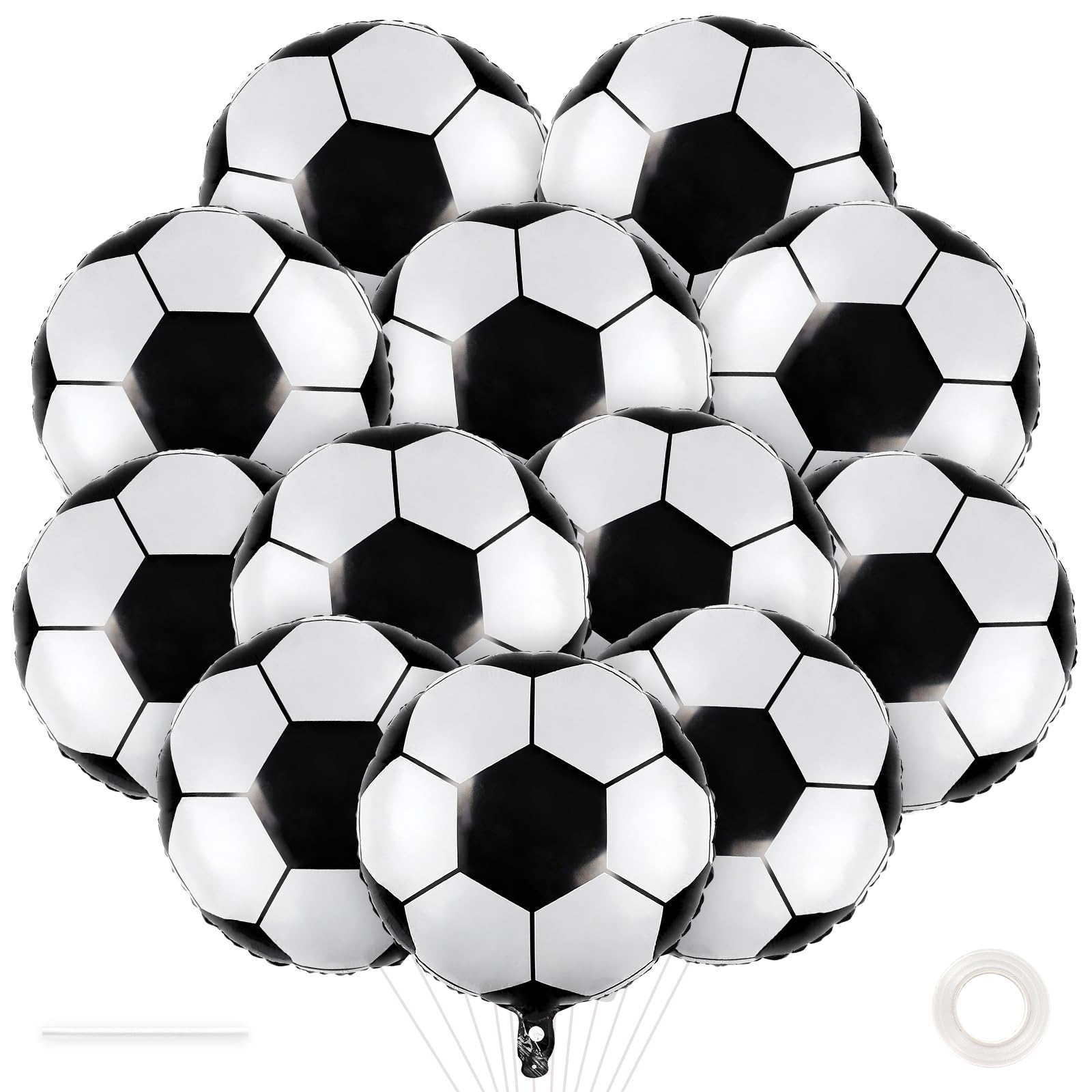 YOTHORN 12 Pcs Soccer Balloons, 18 Inch Foil Mylar Helium Balloons for World Cup Sports Theme Birthday Decorations, Graduation Party Supplies