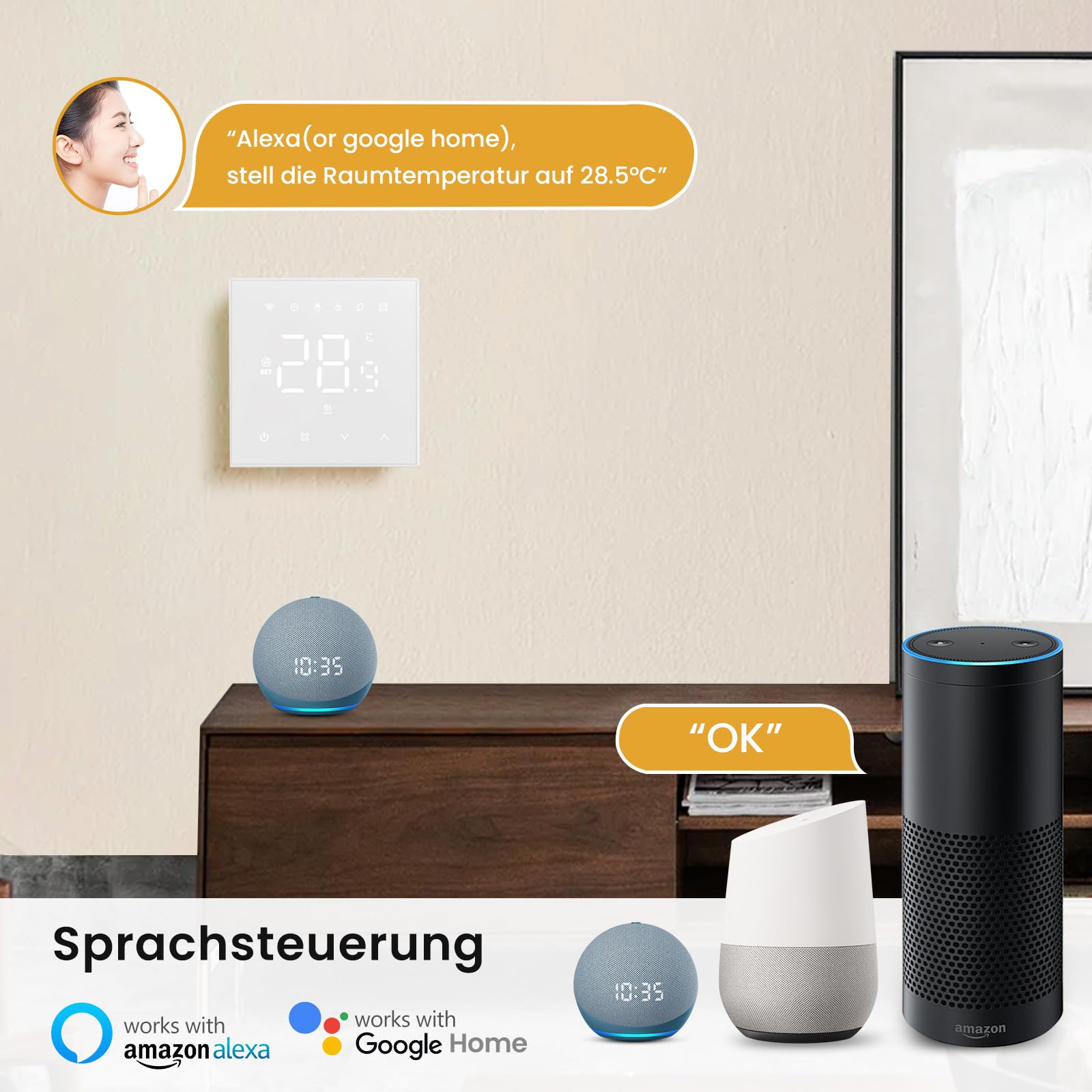 MIUCDA Smart Thermostat Fussbodenheizung Wasser, Tuya WiFi Heizungsthermostat Smart Digital Raumthermostat Kompatibel mit Alexa, Google Home
