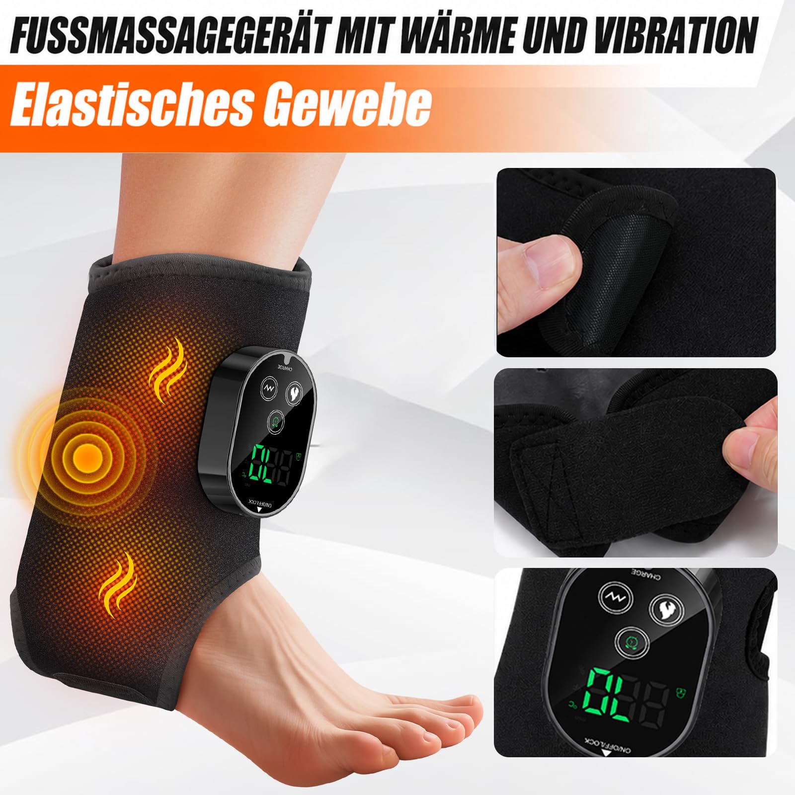 Masseur de pieds sans fil pour neuropathie - 6 niveaux de chaleur et 3 modes de vibration - Appareil de massage pour la voûte plantaire, la cheville et le mollet, pour soulager la douleur et la