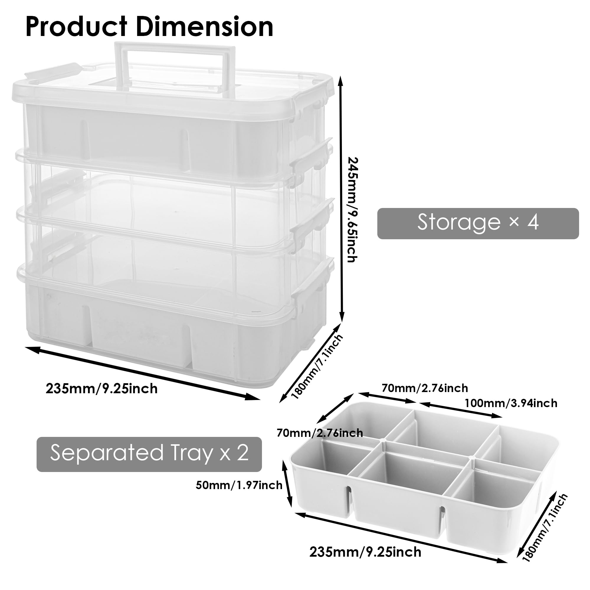 Craft Organizers and Storage, 10QT 4-Layer Durable Sewing Organizer for Sewing Supplies with 2 Removable Trays, DIY Kit Container for Seasonal Decor, Tool, Scrapbook and Art Supplies — view 3