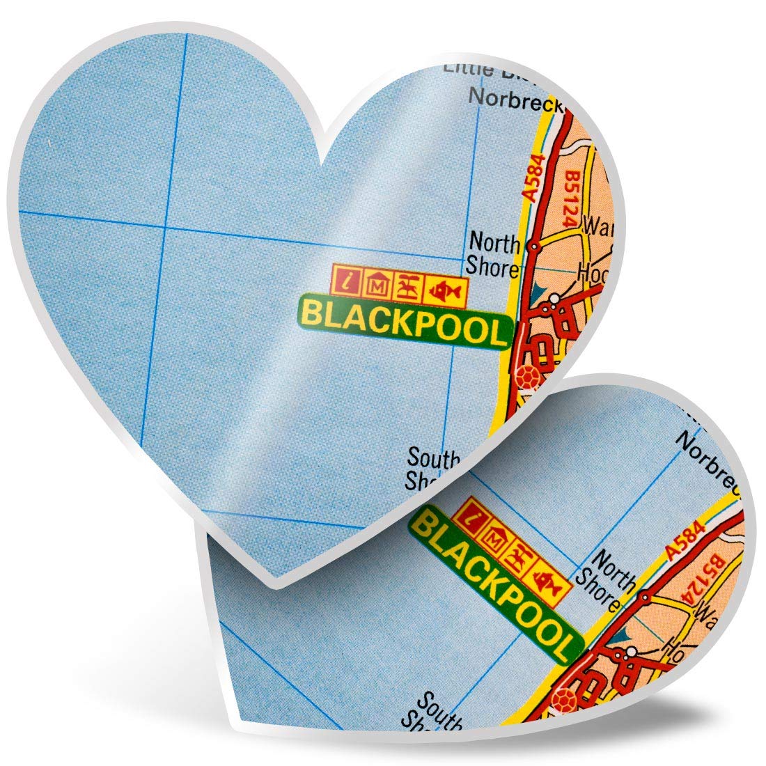 2 x 7.5cm Heart Stickers - Blackpool England Travel UK GB Map Decals 44325