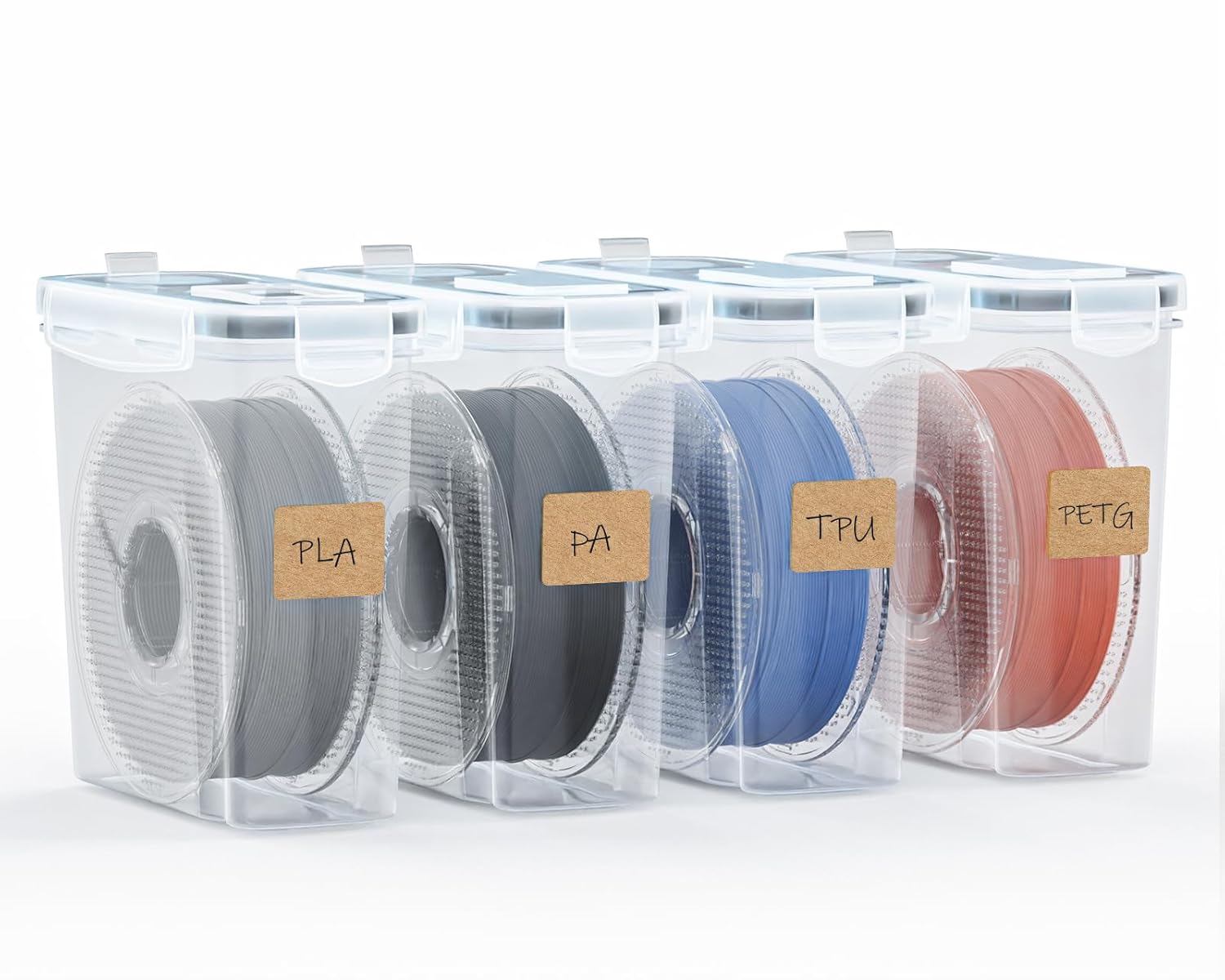 YOOPAI 4-Pack Filament Storage Boxes for 3D Printing - Waterproof Dustproof Containers with Desiccant, Labels & Silicone Seal, Fits 1KG 1.75mm Spools