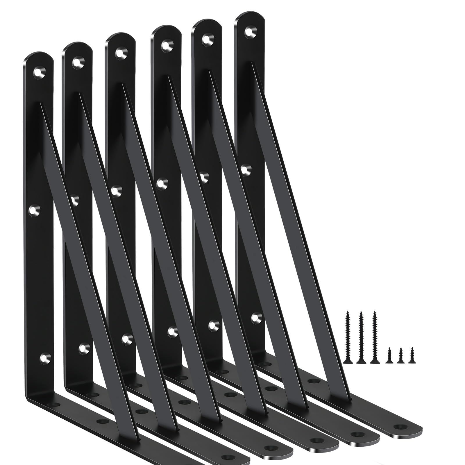 6 Pack L8 x H 6" Black Heavy Duty Shelf Brackets with Screws Metal Shelf Brackets Shelf Support Angle Brackets for Shelves L Brackets Heavy Duty