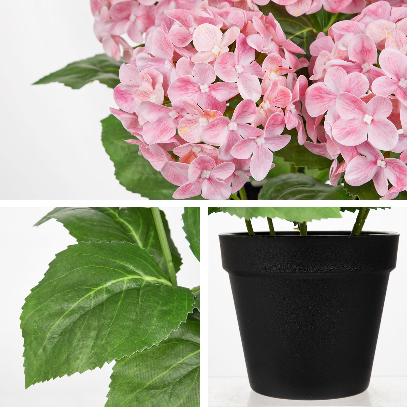 Briful Künstliche Hortensien im Topf 35 cm – Real Touch Kunstblume Wie Echt mit 5 Blütenköpfen – Dekorative Kunstpflanze für Wohnzimmer, Fensterbank & Büro, Rosa