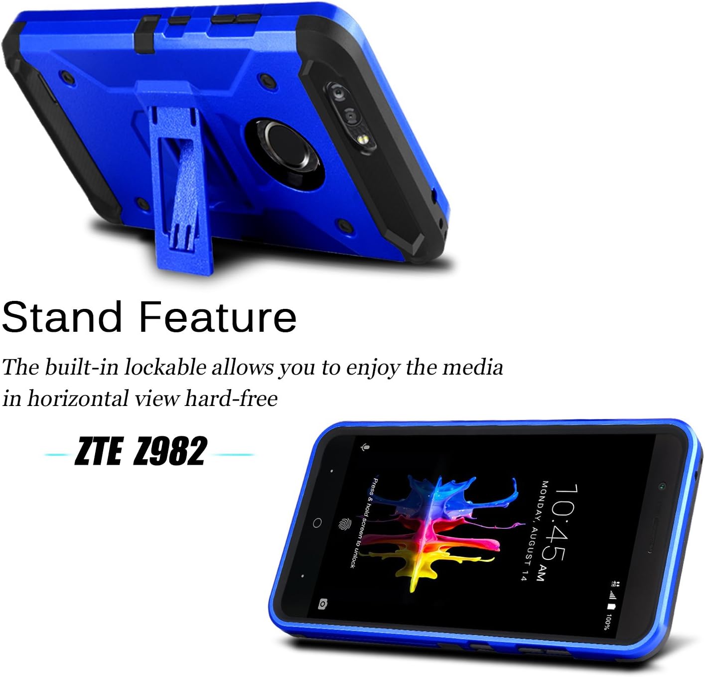Venoro Compatible with ZTE Blade Z Max Case, ZTE ZMax Pro 2 Case, ZTE Sequoia Case, Shockproof Protection Case Cover with Belt Swivel Clip and Kickstand Compatible with ZTE Z982 (Blue)