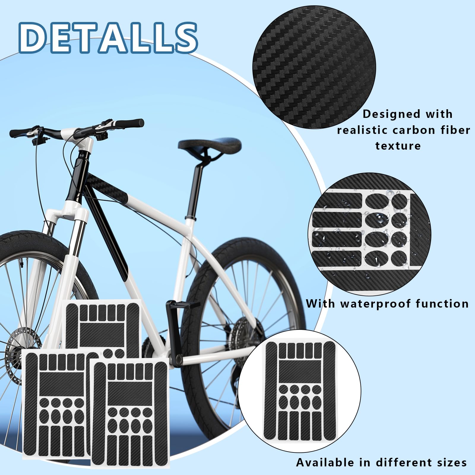 Film De Protection Pour Cadre De Vélo - 4 Autocollants PVC Résistants - Protection Contre Rayures Et Chocs - Pour VTT, Route, Ville - Design Carbone (noir/blanc)