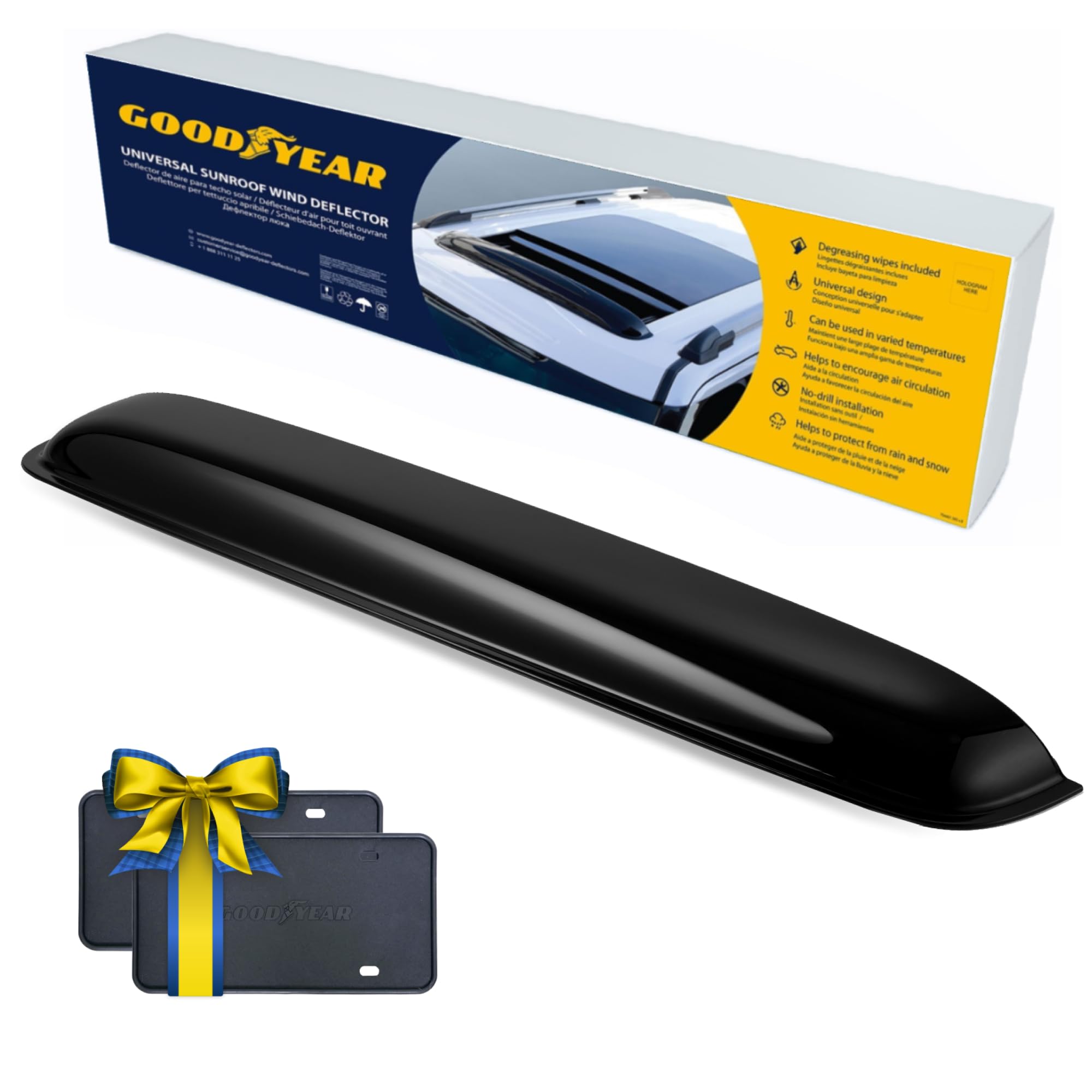 Goodyear Shatterproof Sunroof Wind Deflector 42.5", Tinted Sun and Moonroof Visor for Deflecting Noise, Rain, and Windy Weather, Car Accessories, Sun Shade Light Tint - GY004902