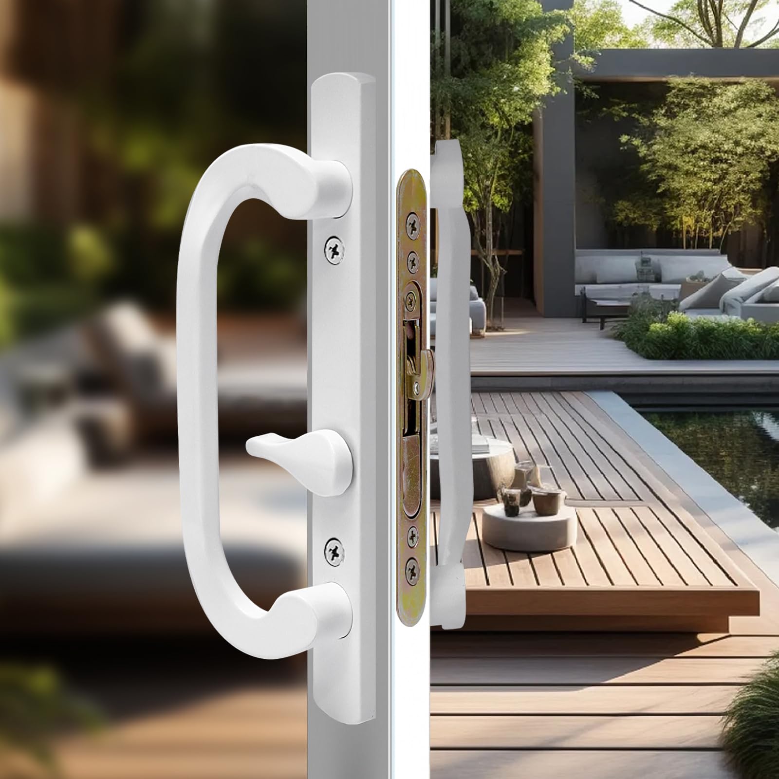 Poignée de porte coulissante à levage, longueur 20 cm, laiton patiné, avec crantage à 180° pour portes de terrasse