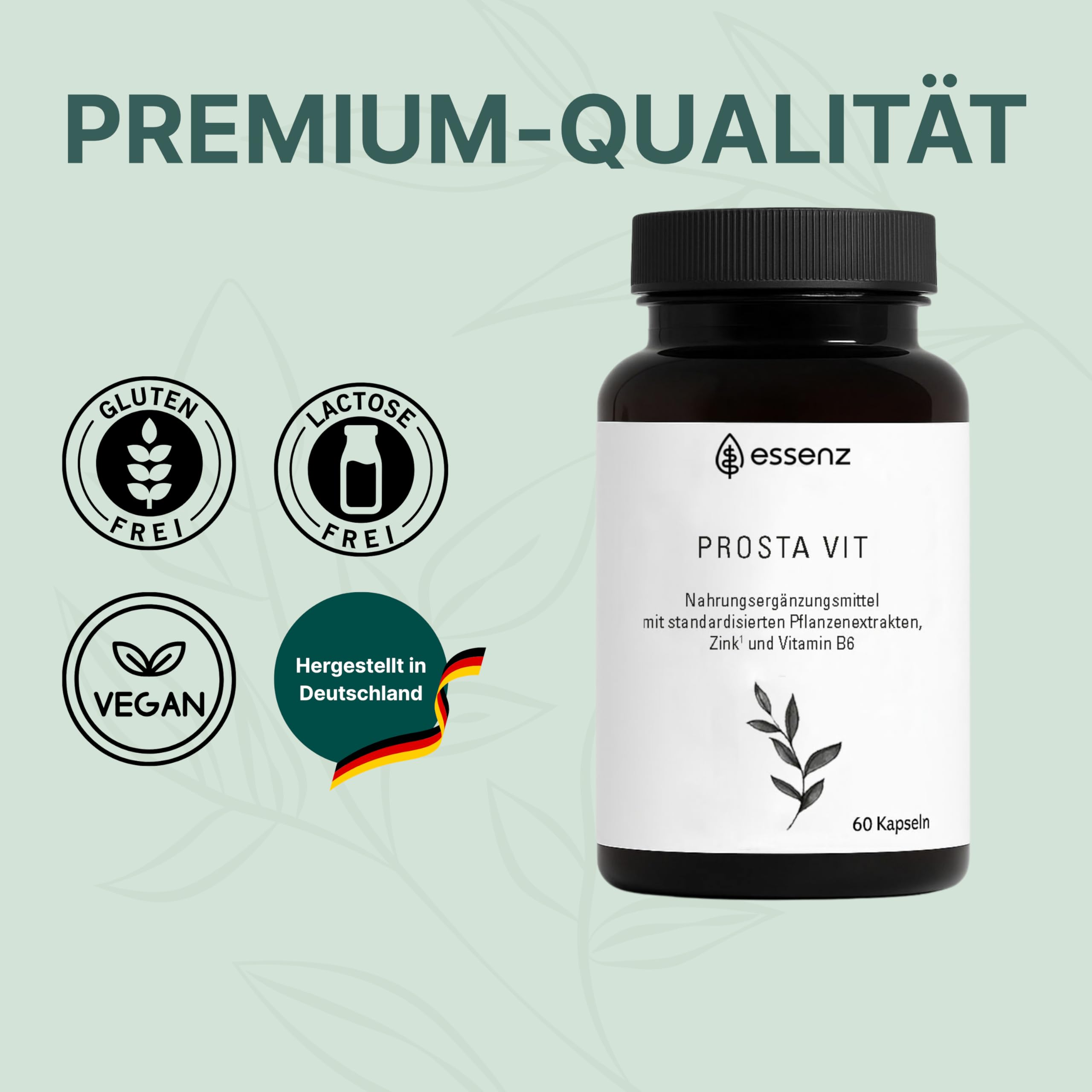 ESSENZ - Prosta Vit 2x60 Kapseln - Natürliche Prosta Vit Kapseln mit Kürbiskern-, Sägepalm- & Brennnesselwurzelextrakt. Zur Förderung des Wohlbefindens