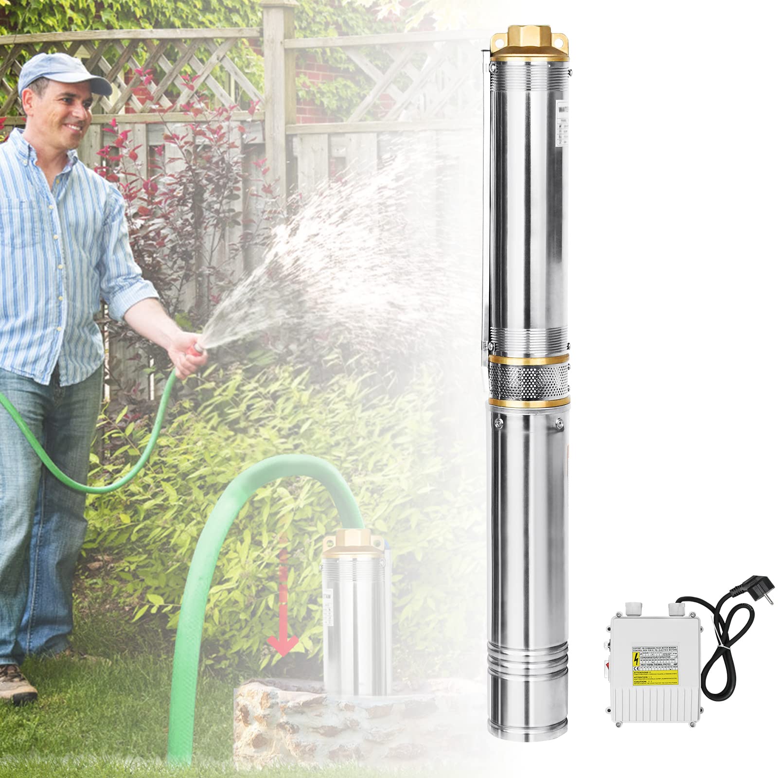 LARS360 Bomba para pozos profundos, 1,1 kW, acero inoxidable, compatible con arena, hasta 4.000 l/h, control de arena, bomba sumergible de 92 mm de diámetro