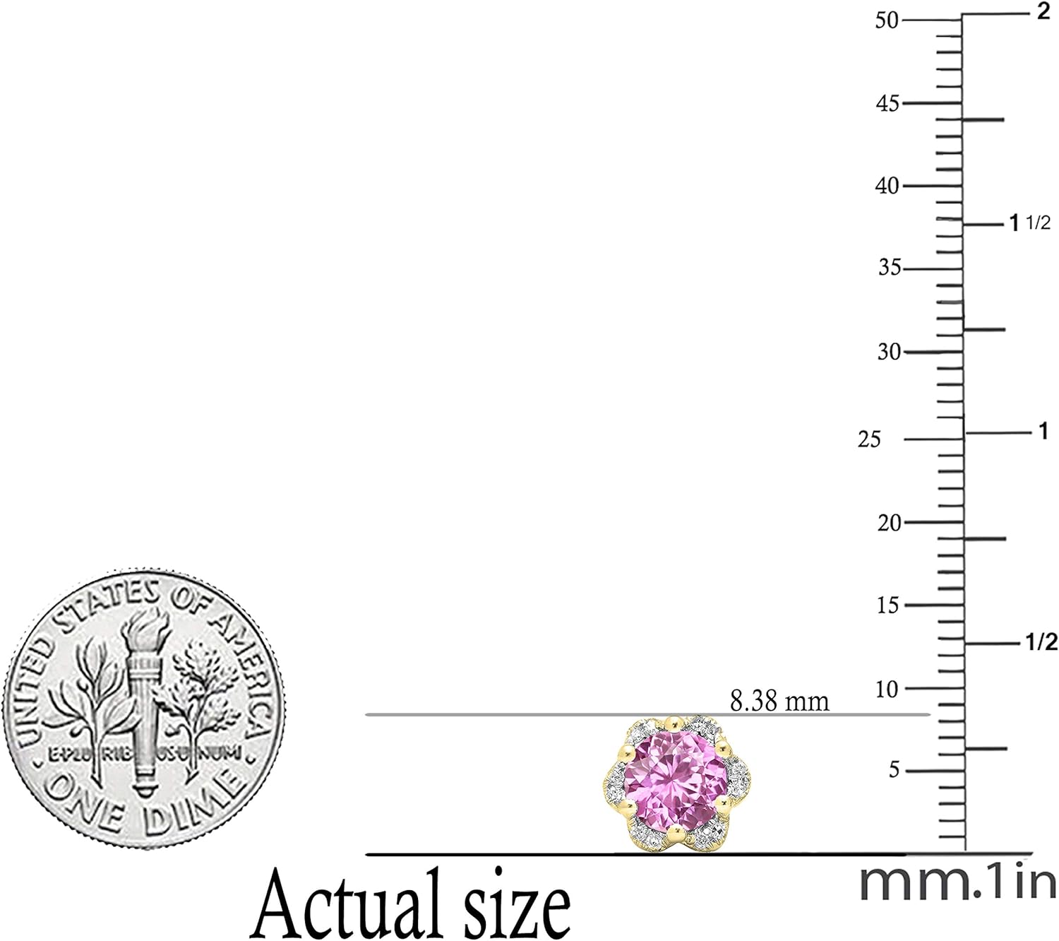 Dazzlingrock Collection 6mm Each Round Lab Created Gemstone & White Natural Diamond Women Flower Shape Cluster Stud Earrings, in Real Solid Gold - Image 2