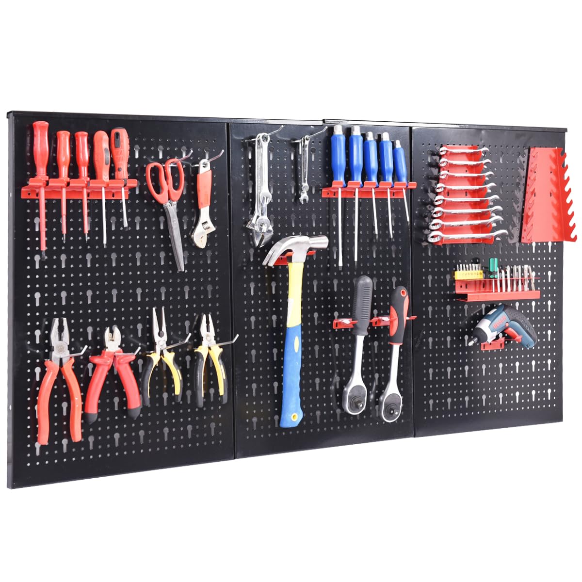 COSTWAY 120 x 60 x 2cm Pegboard Organizer Kit, Wall Mounted Tool Rack with 3 Pegboards & 17 PCS Hanging Accessories, Garage Tool Storage Pegboard for DIY Workshop