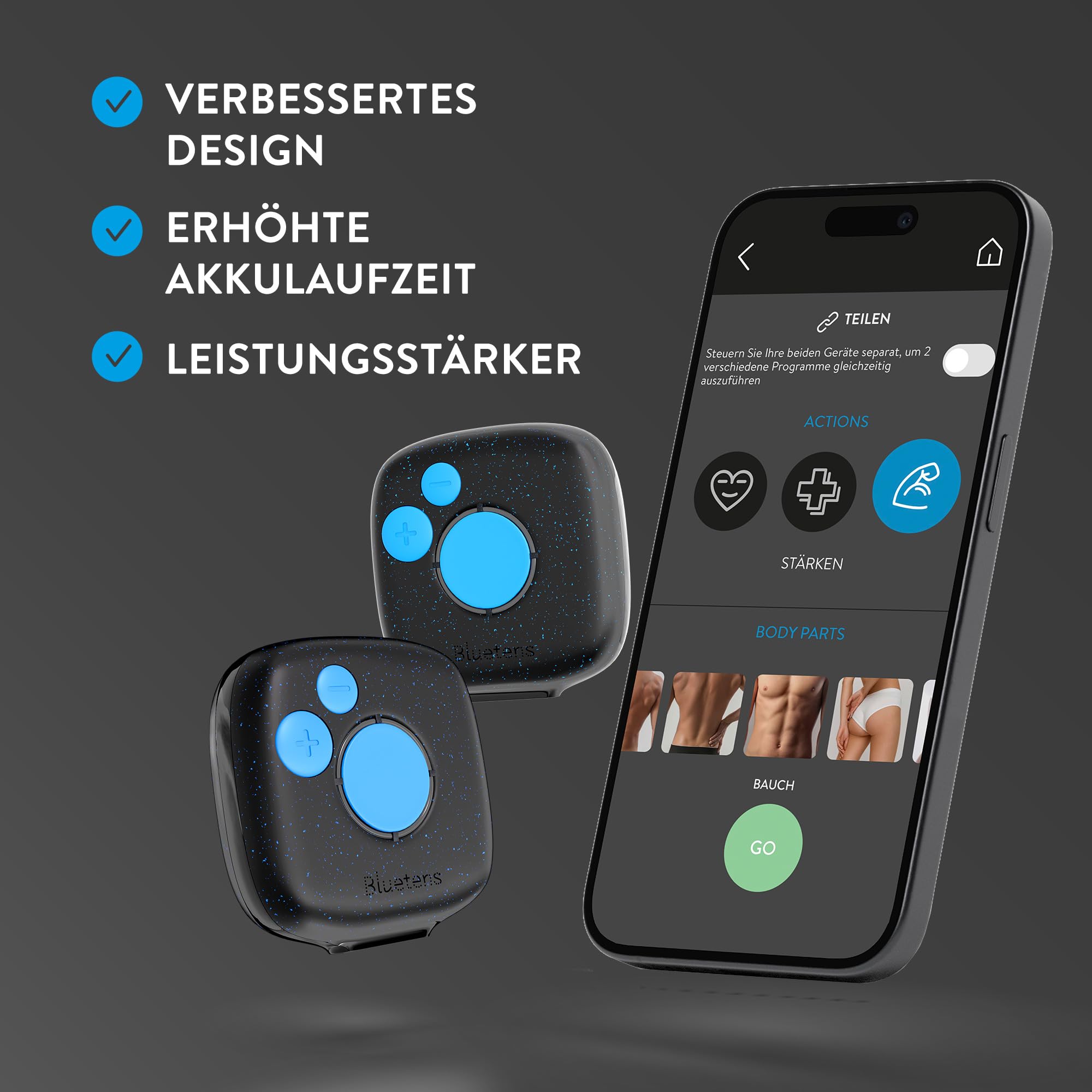 Bluetens Duo Sport 2 Kabellos EMS-Elektrostimulator, Gerät zur Elektrostimulation der Muskeln und zur Schmerzbekämpfung, Muskelstärkung, Entspannung, Pflege, Erholung durch Elektrostimulation