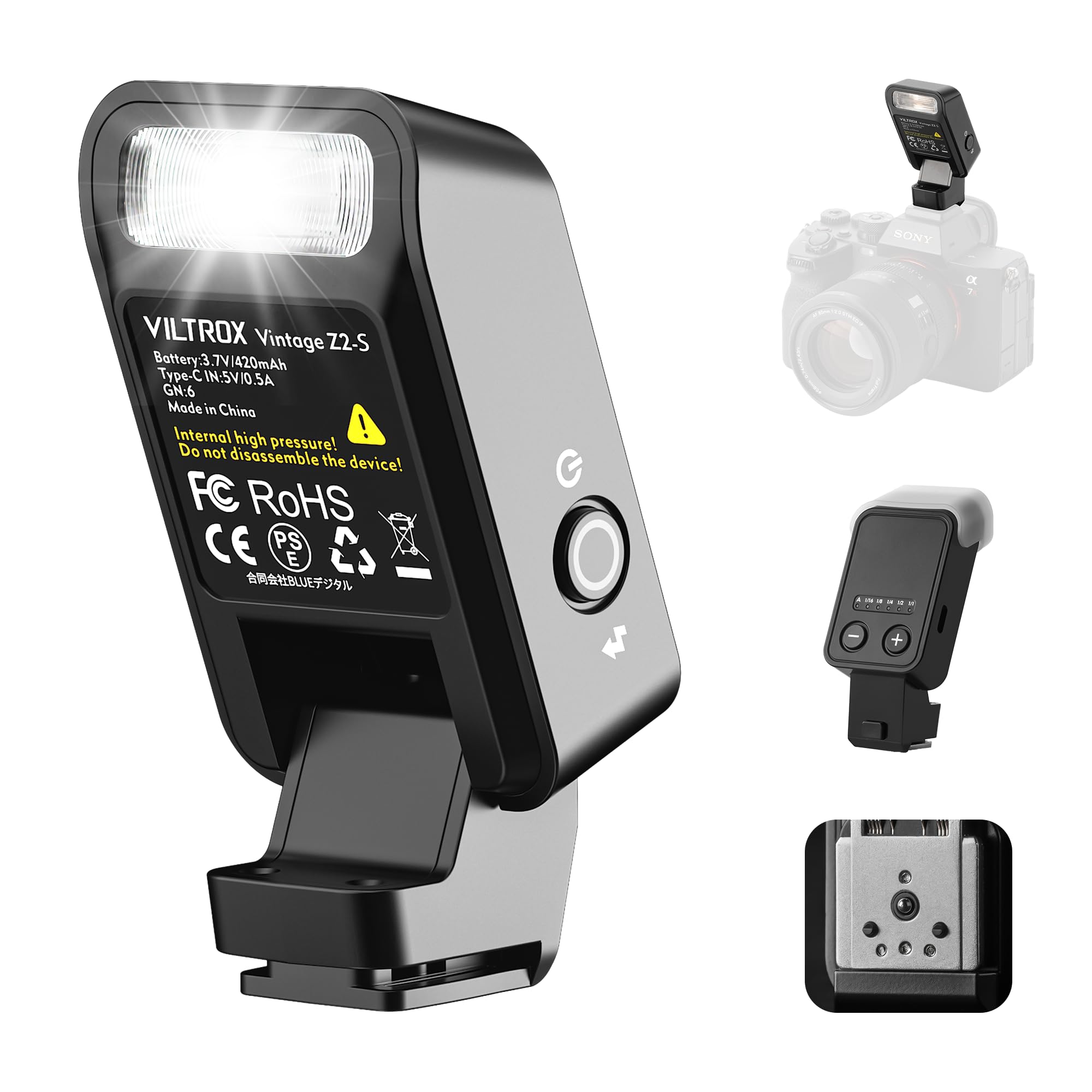VILTROX Vintage Z2 Faltbarer Mini TTL On-Kamera-Blitz für Sony Kamera