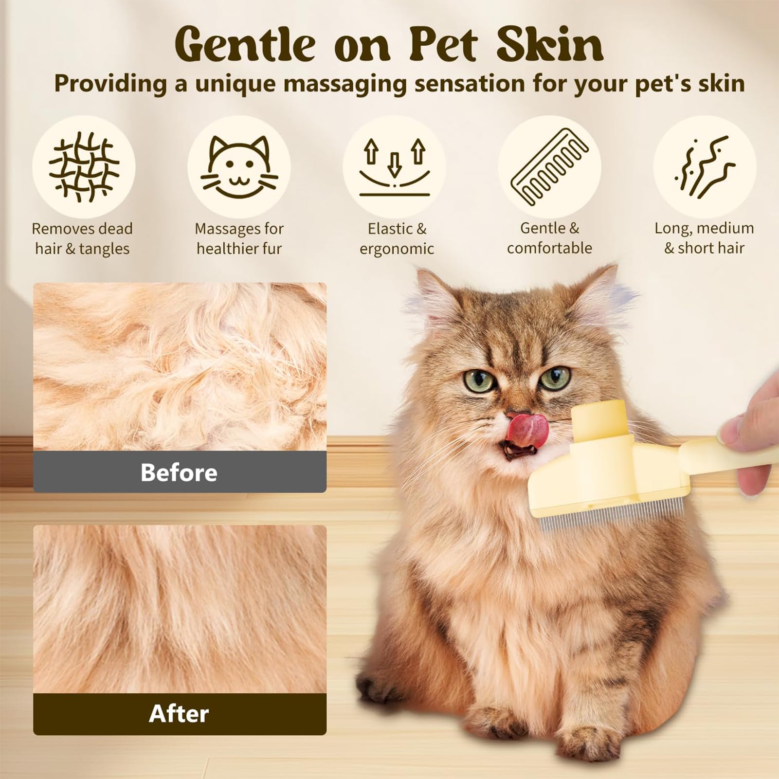 Peigne Chat|2 Pack Brosse Poils Animaux Autonettoyante Pour Poils, Peigne Anti Puces Pour Chat Avec Bouton De Déverrouillage, Brosse de Toilettage Pour Convient Aux Poils Longs Et Courts (Vert+Jaune)