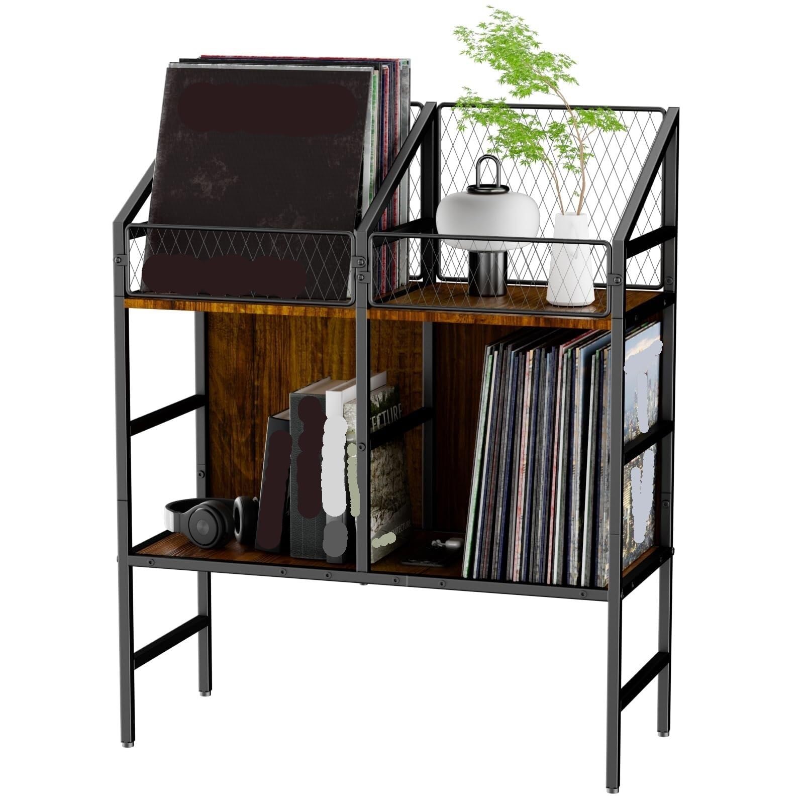 MHbdfsxz Vinyl Record Storage Holder Vinyl Record Holder Storage Rack LP Wooden Display Table Albums Books Magazines Files Music Room